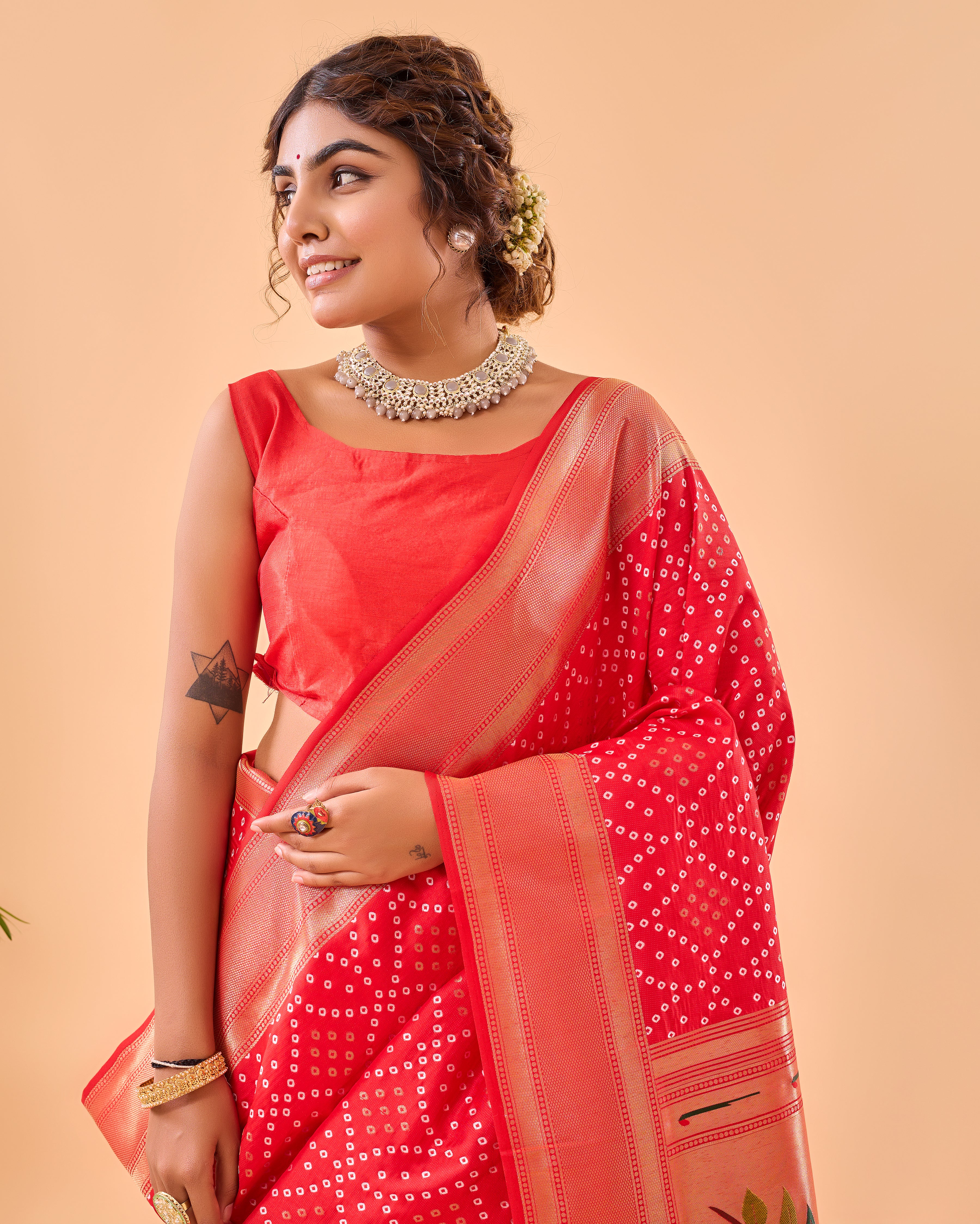 RED Bandhani weaving SAREE