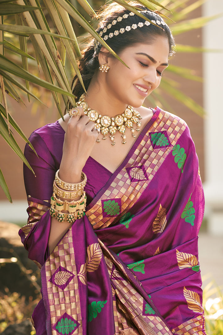 Dark Magenta Jacquard Silk Saree – Leemboodi