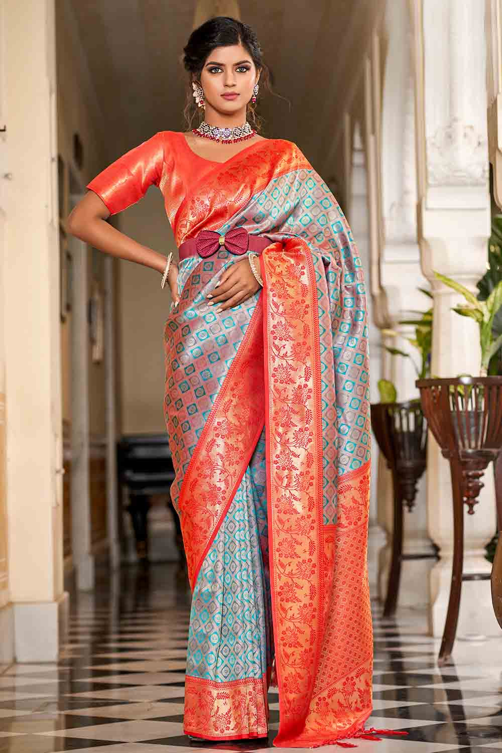 Buy Ruby Pink Woven Kanjivaram Saree Nitaraa