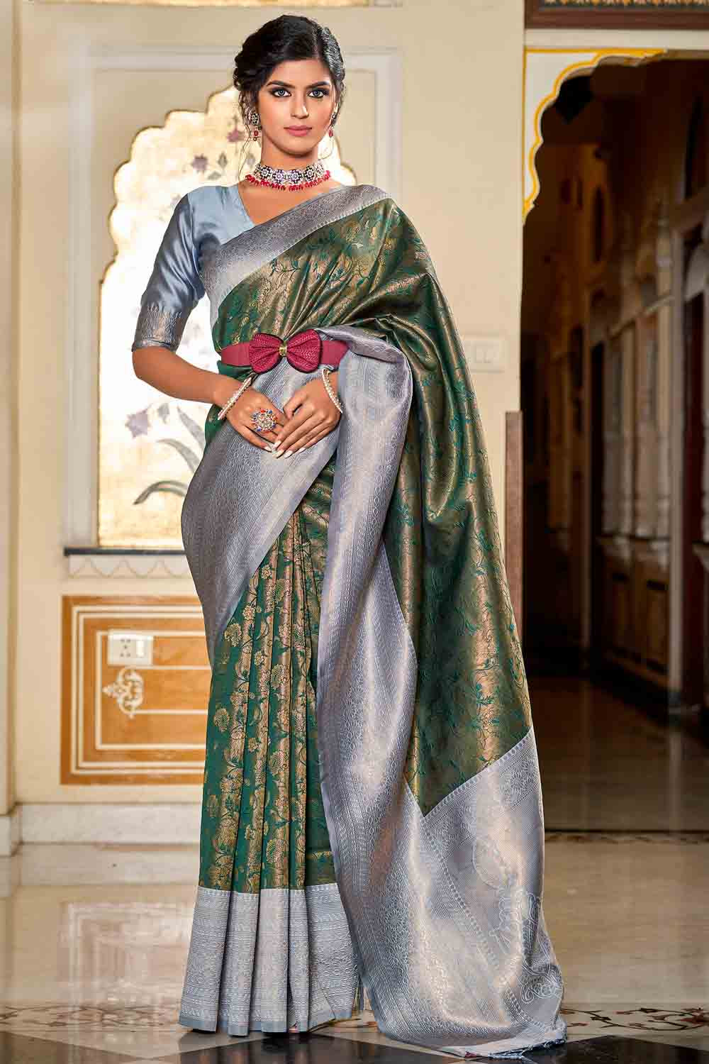 Buy Periwinkle Purple Banarasi Organza Silk Saree Nitaraa