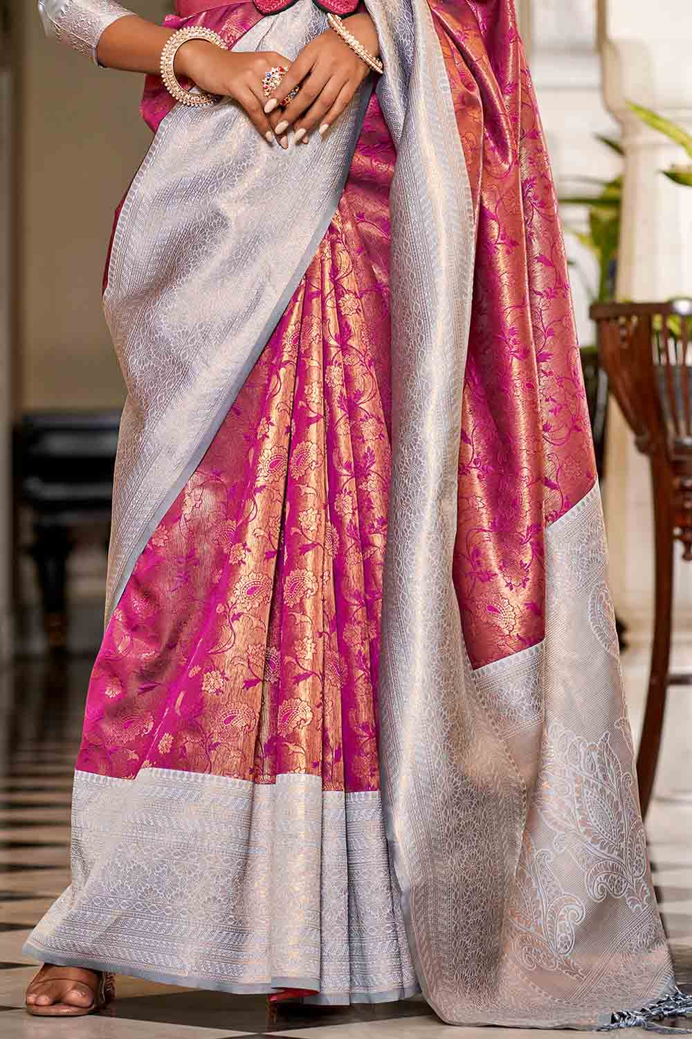 Ruby Pink Banarasi Silk Saree