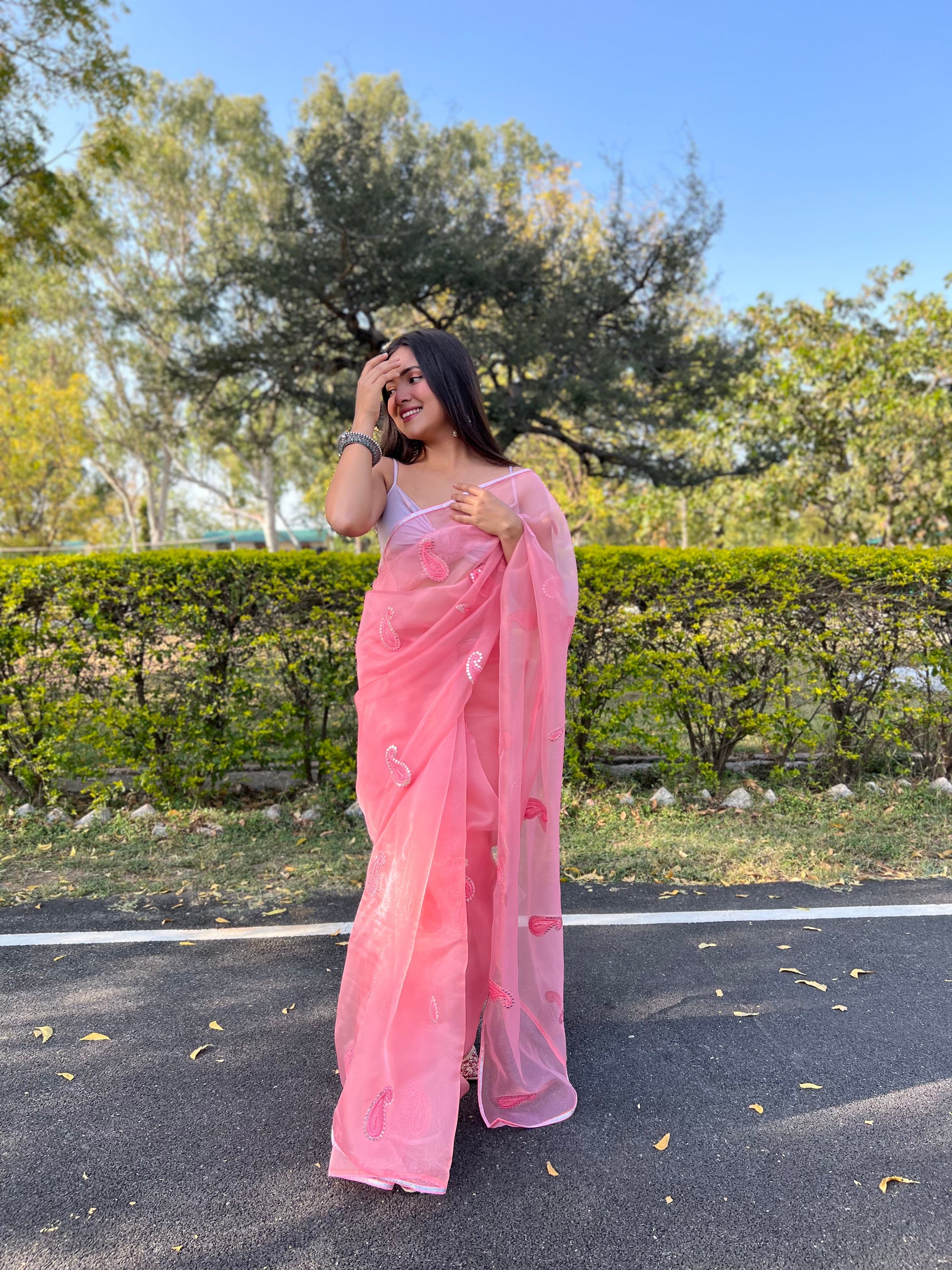 Pink Organza Saree With silk Blouse