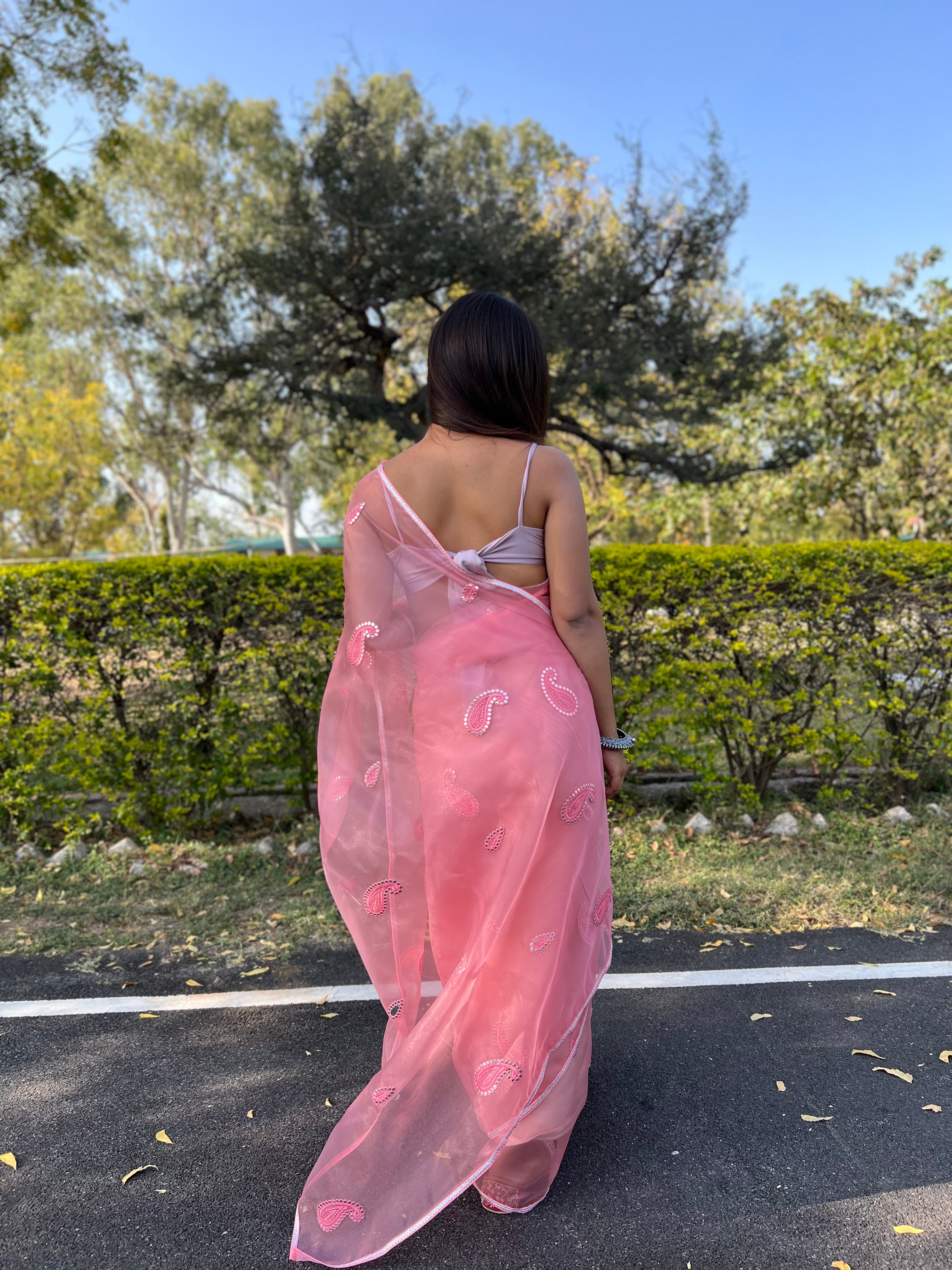 Pink Organza Saree With silk Blouse