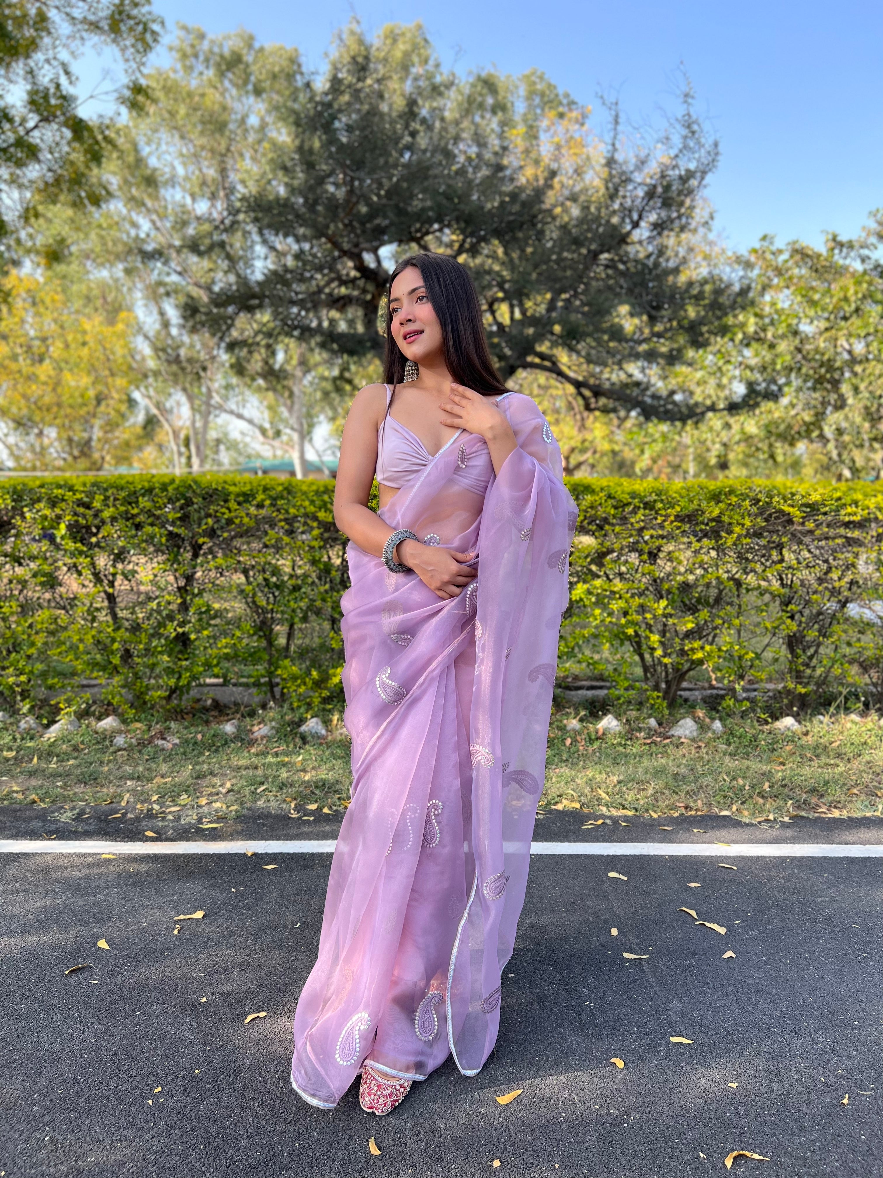 Purple Organza Saree With silk Blouse