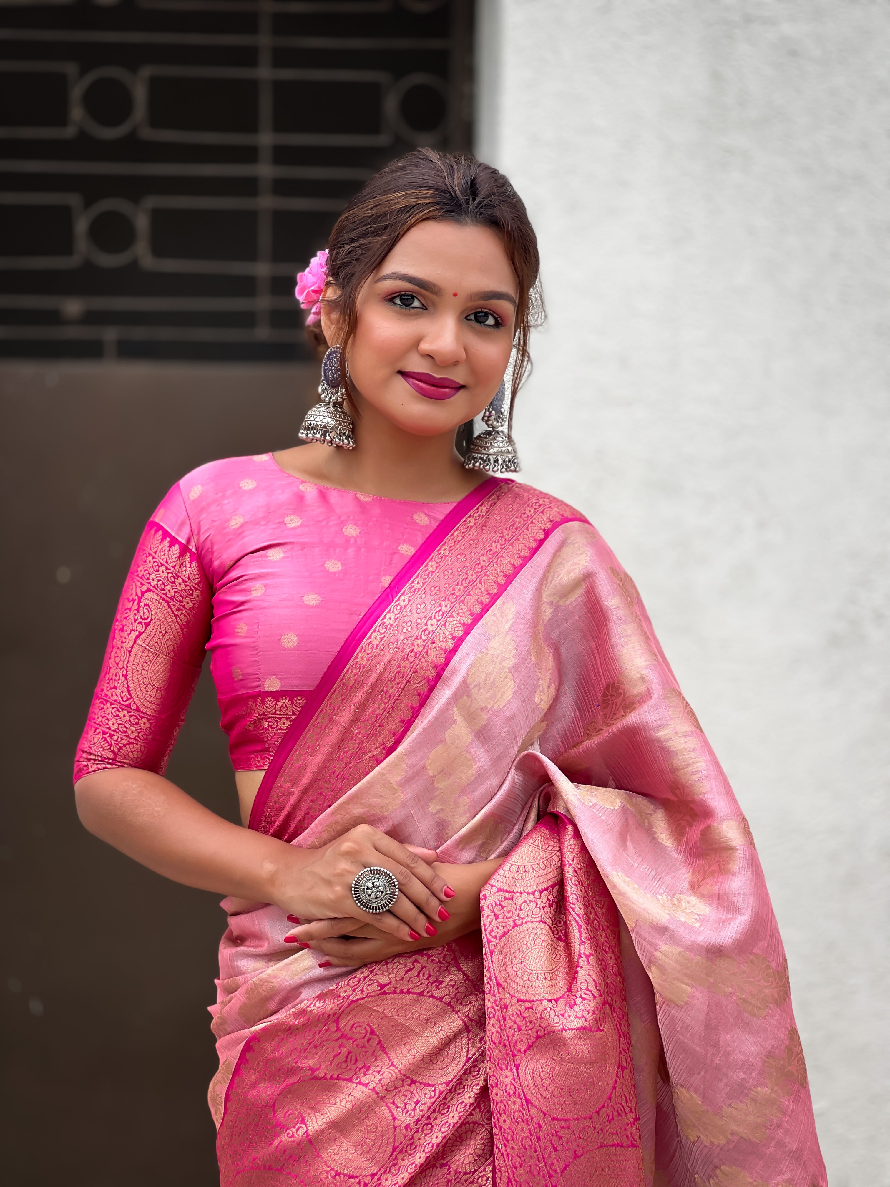 Pink Tissue Silk Saree