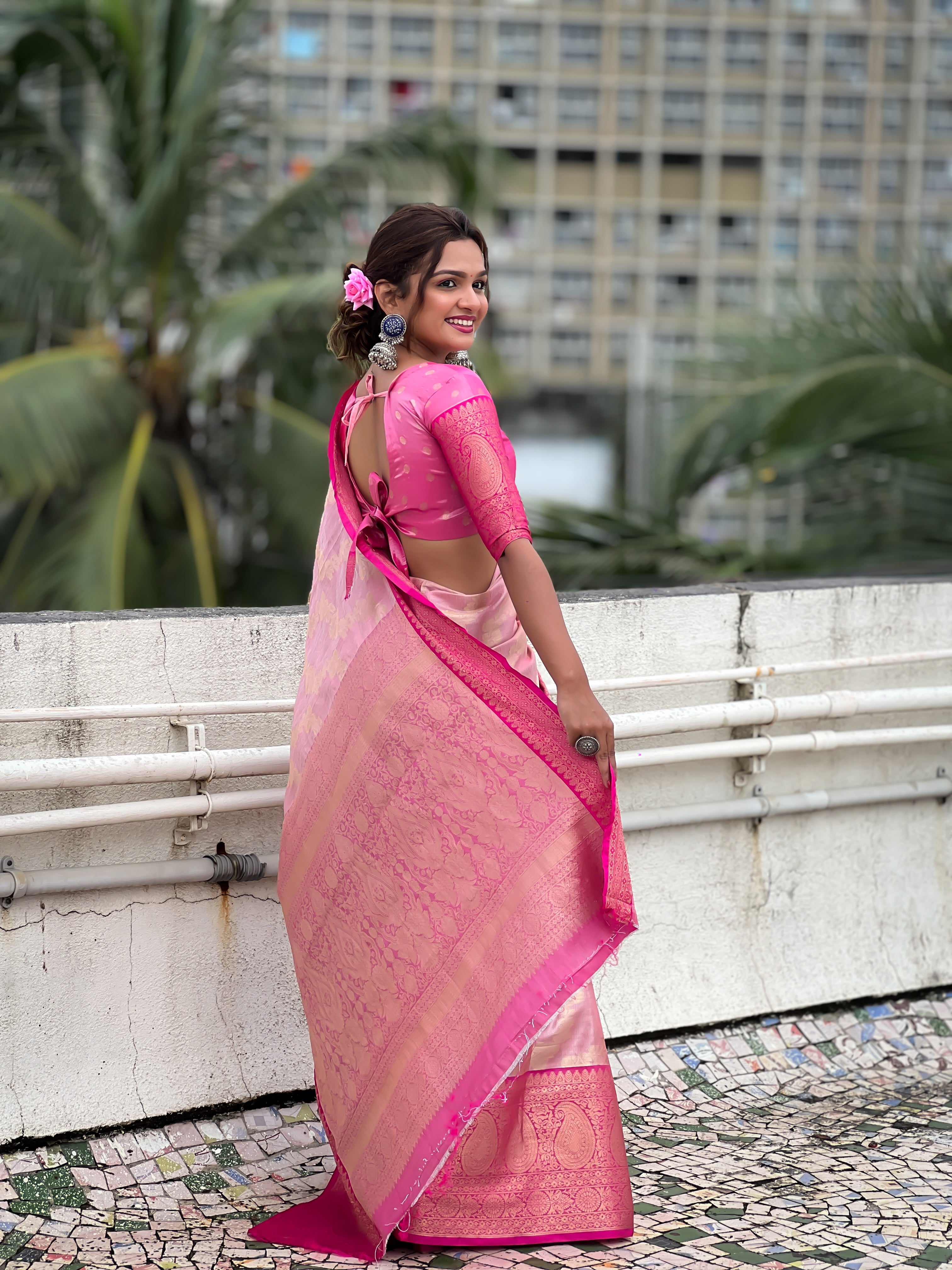 Pink Tissue Silk Saree