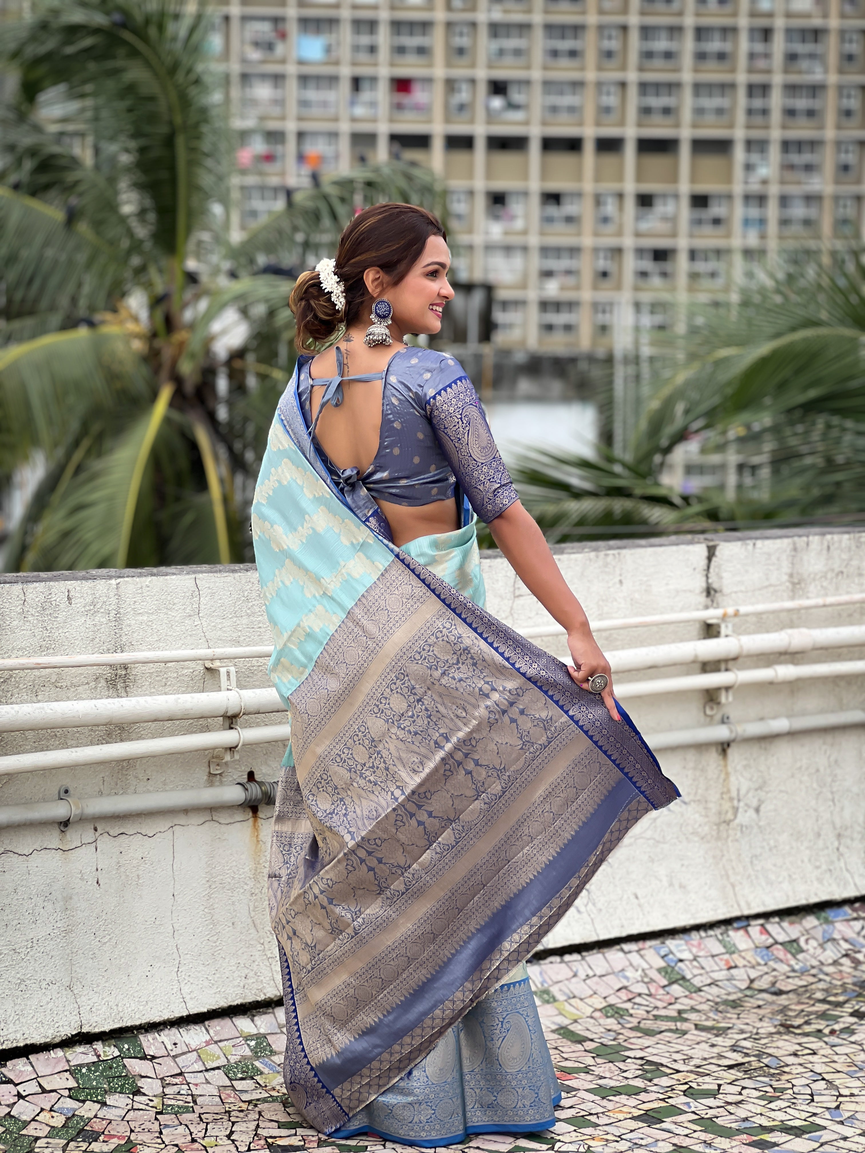 Sky Blue Tissue Silk Saree