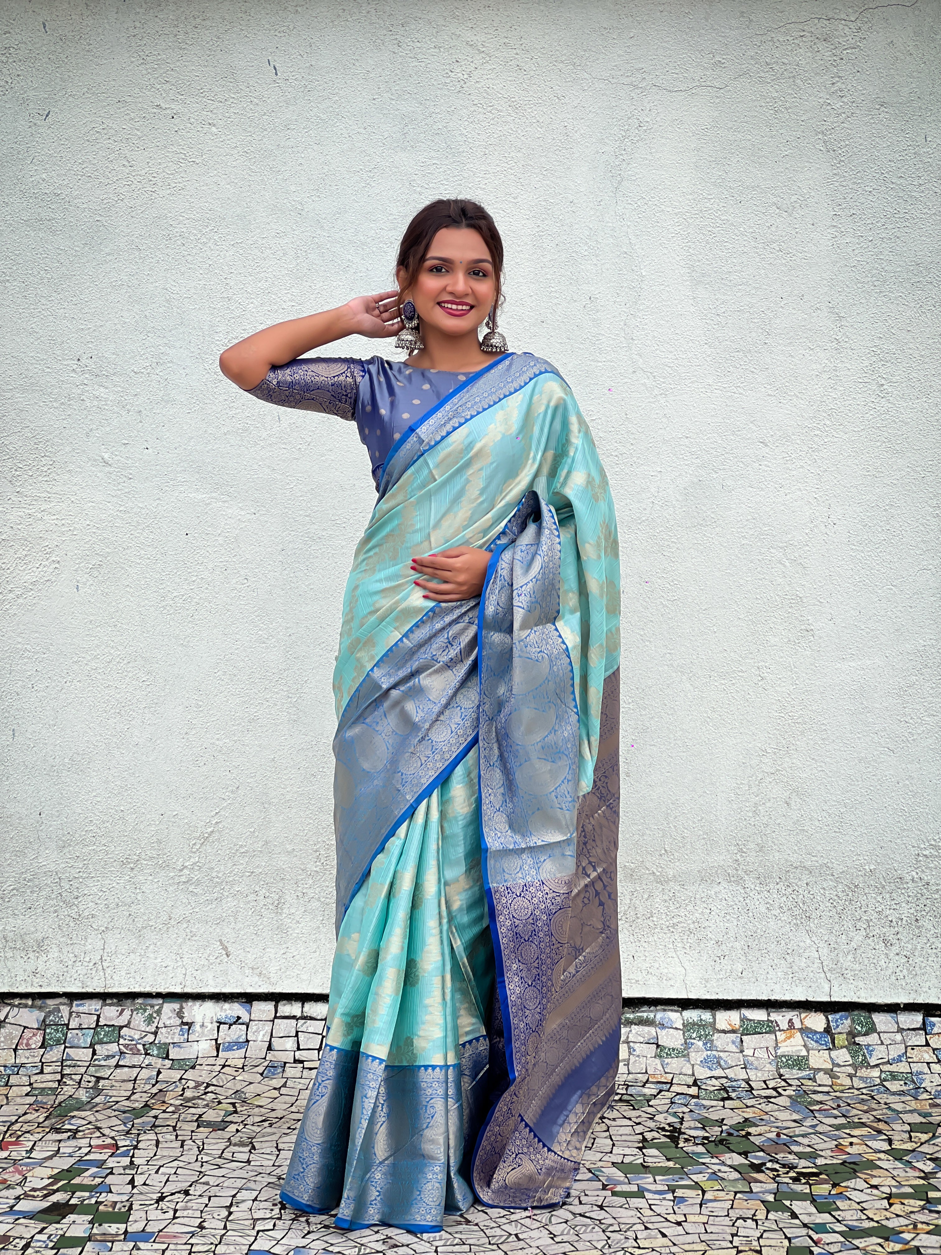 Sky Blue Tissue Silk Saree