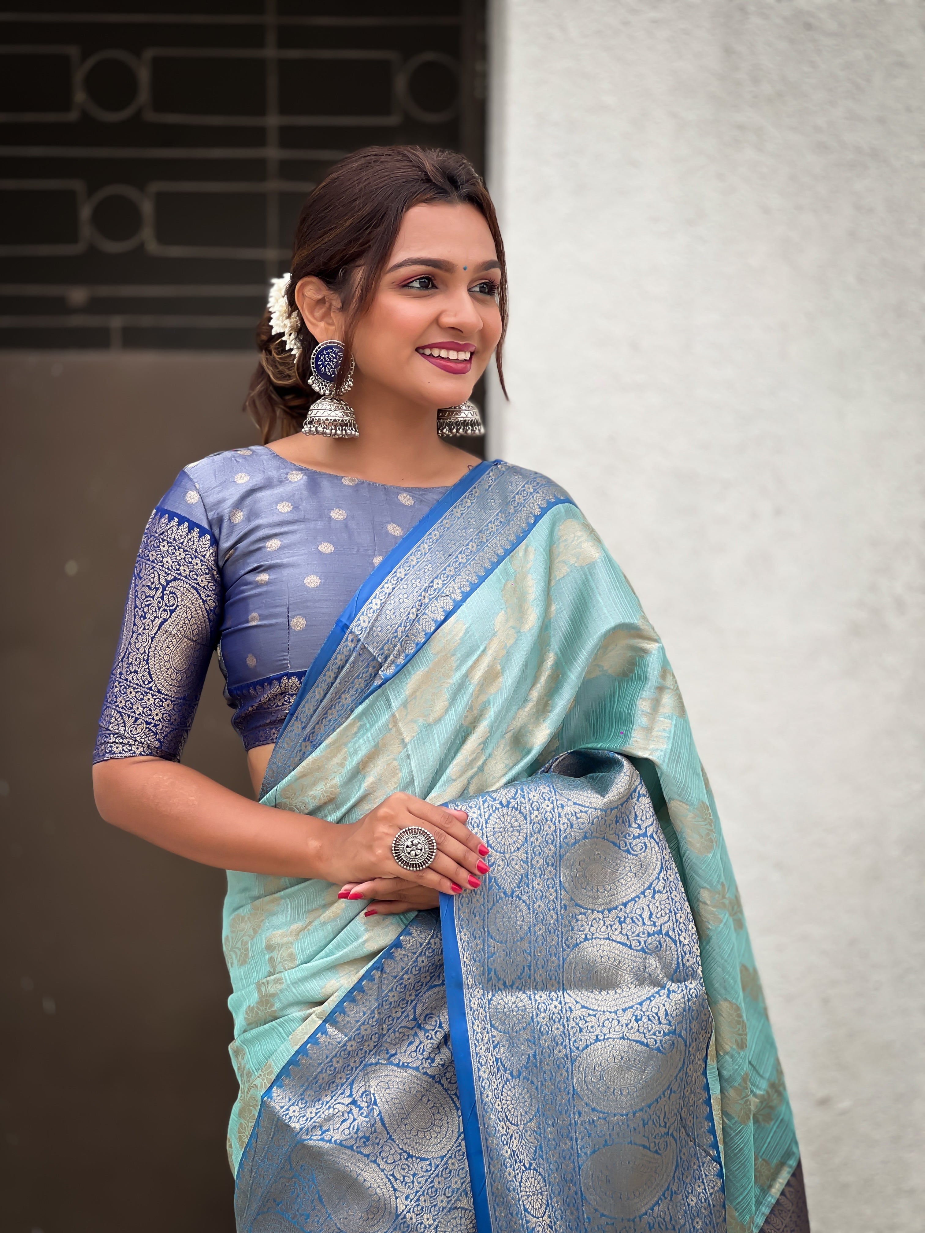 Sky Blue Tissue Silk Saree