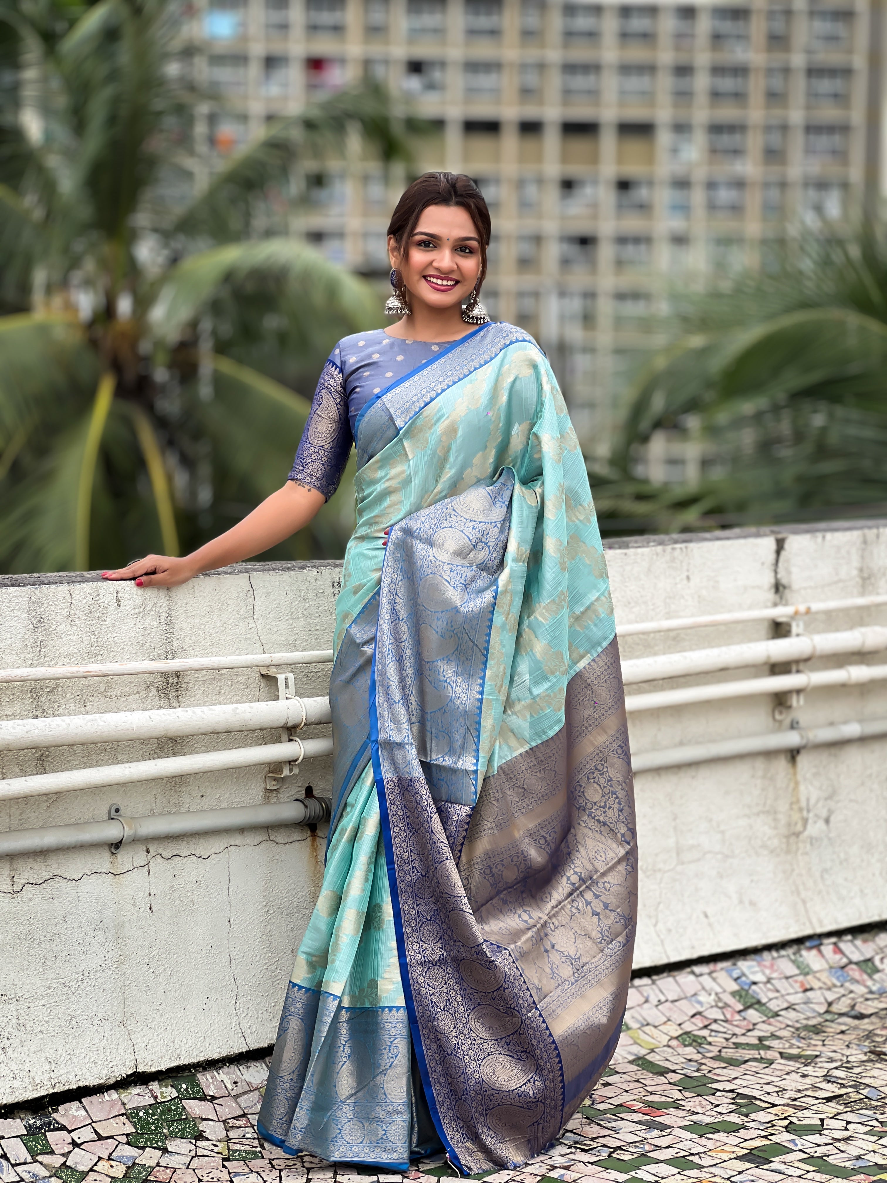 Sky Blue Tissue Silk Saree