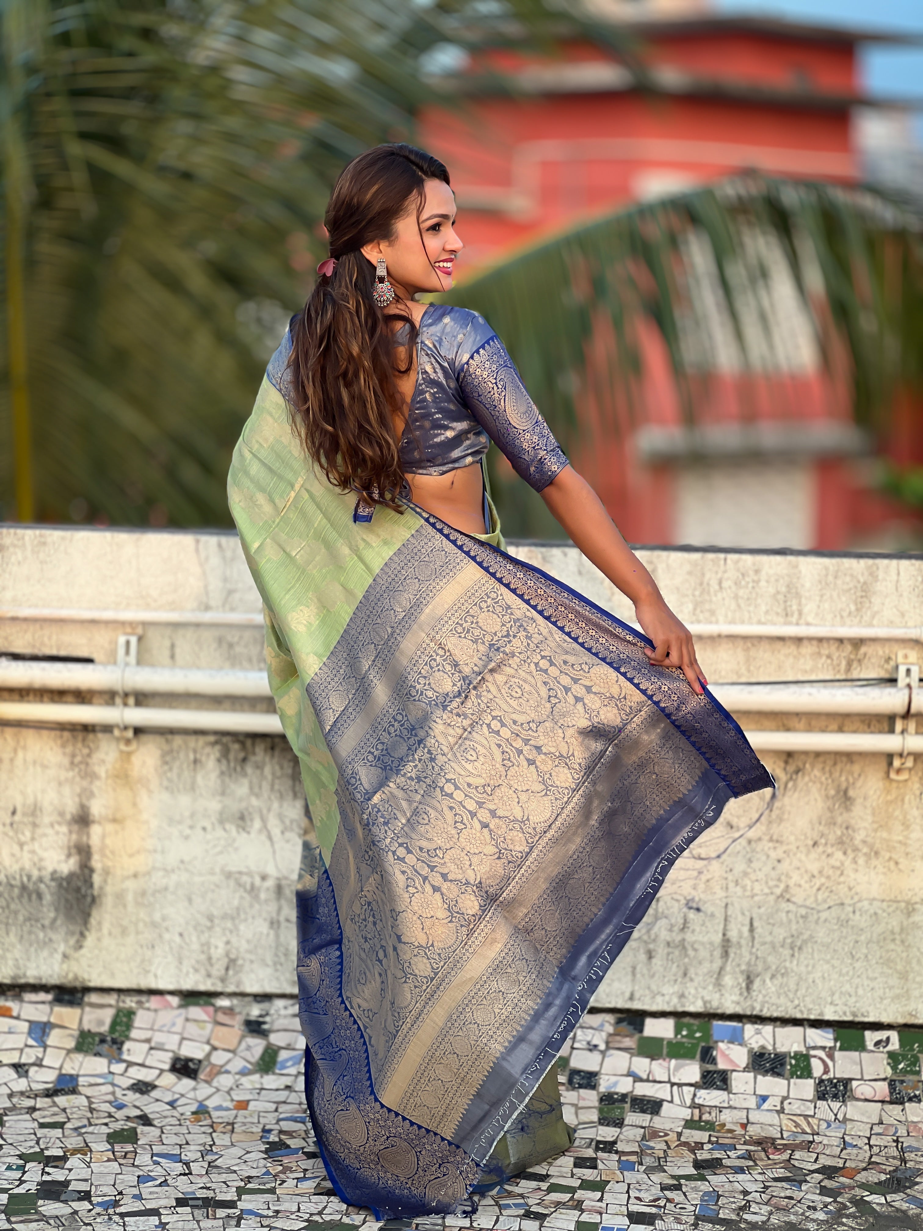 Parrot Green Tissue Silk Saree