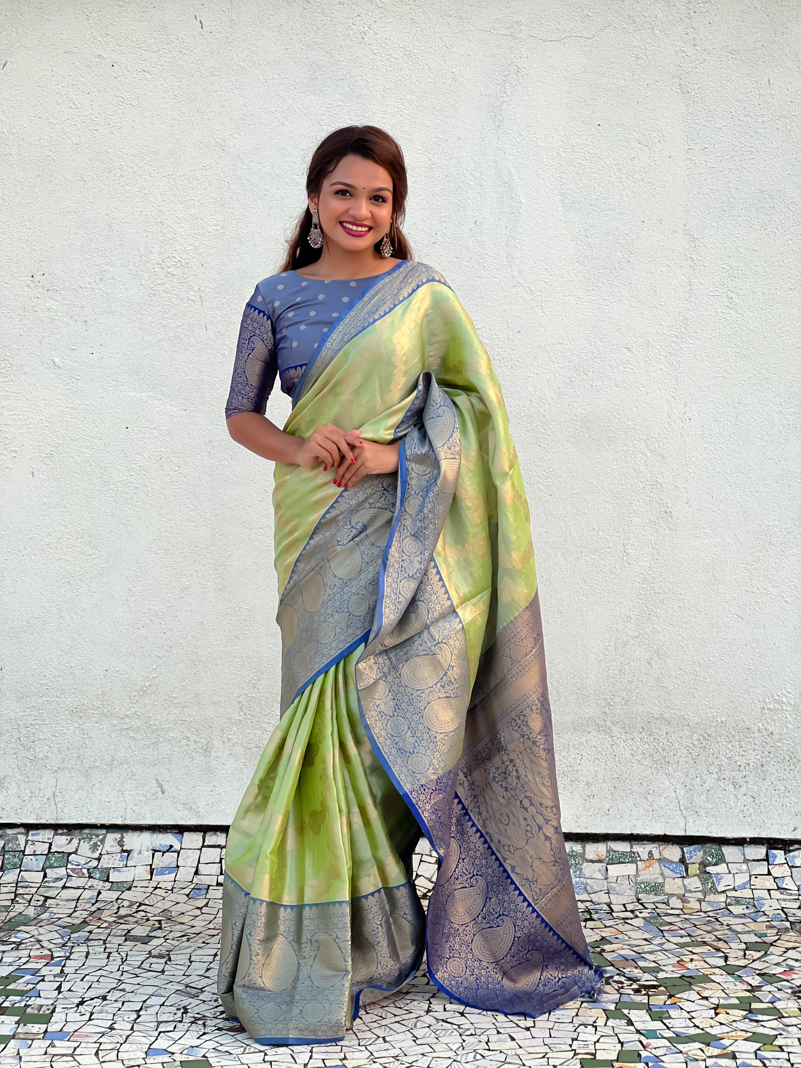 Parrot Green Tissue Silk Saree