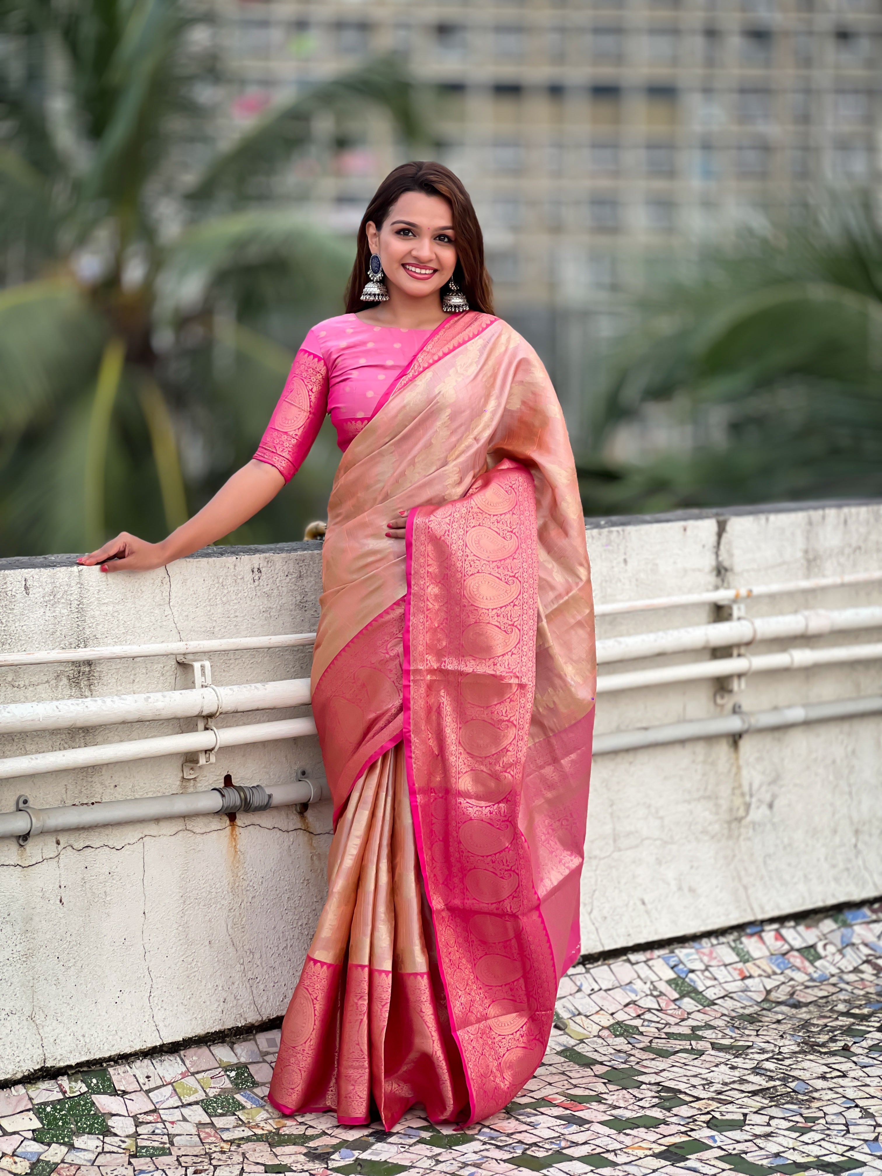 Peach Tissue Silk Saree