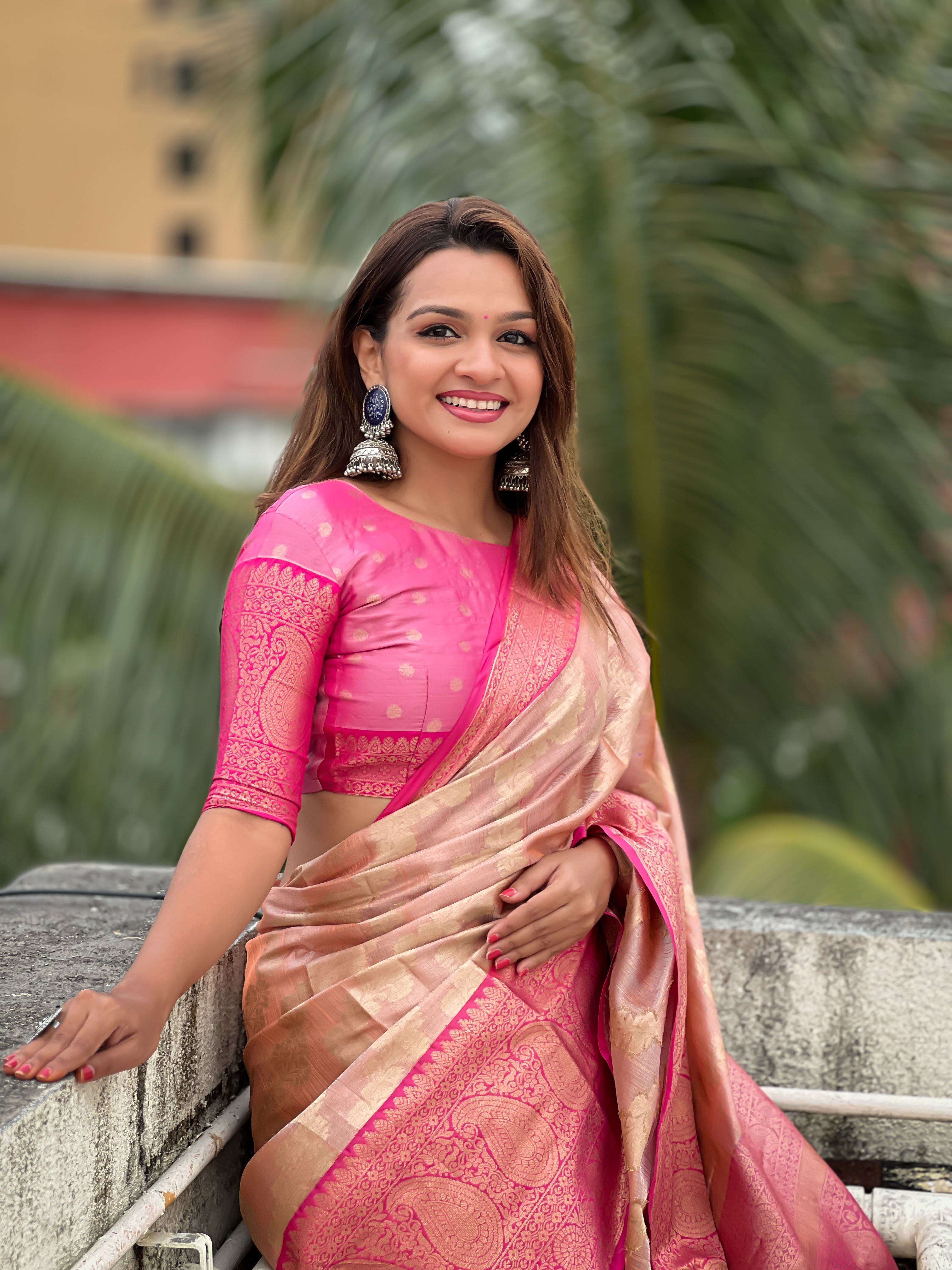 Peach Tissue Silk Saree