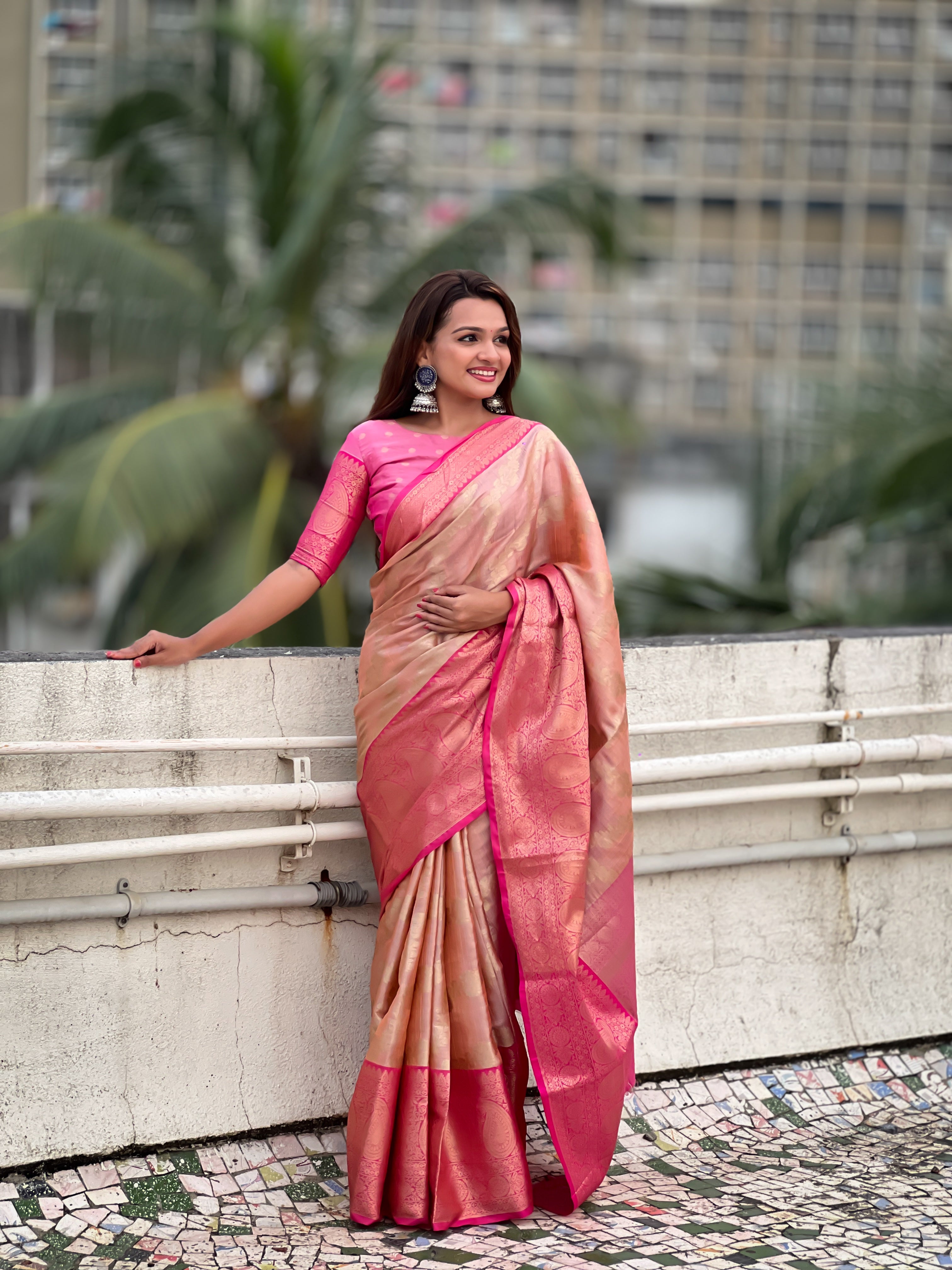 Peach Tissue Silk Saree