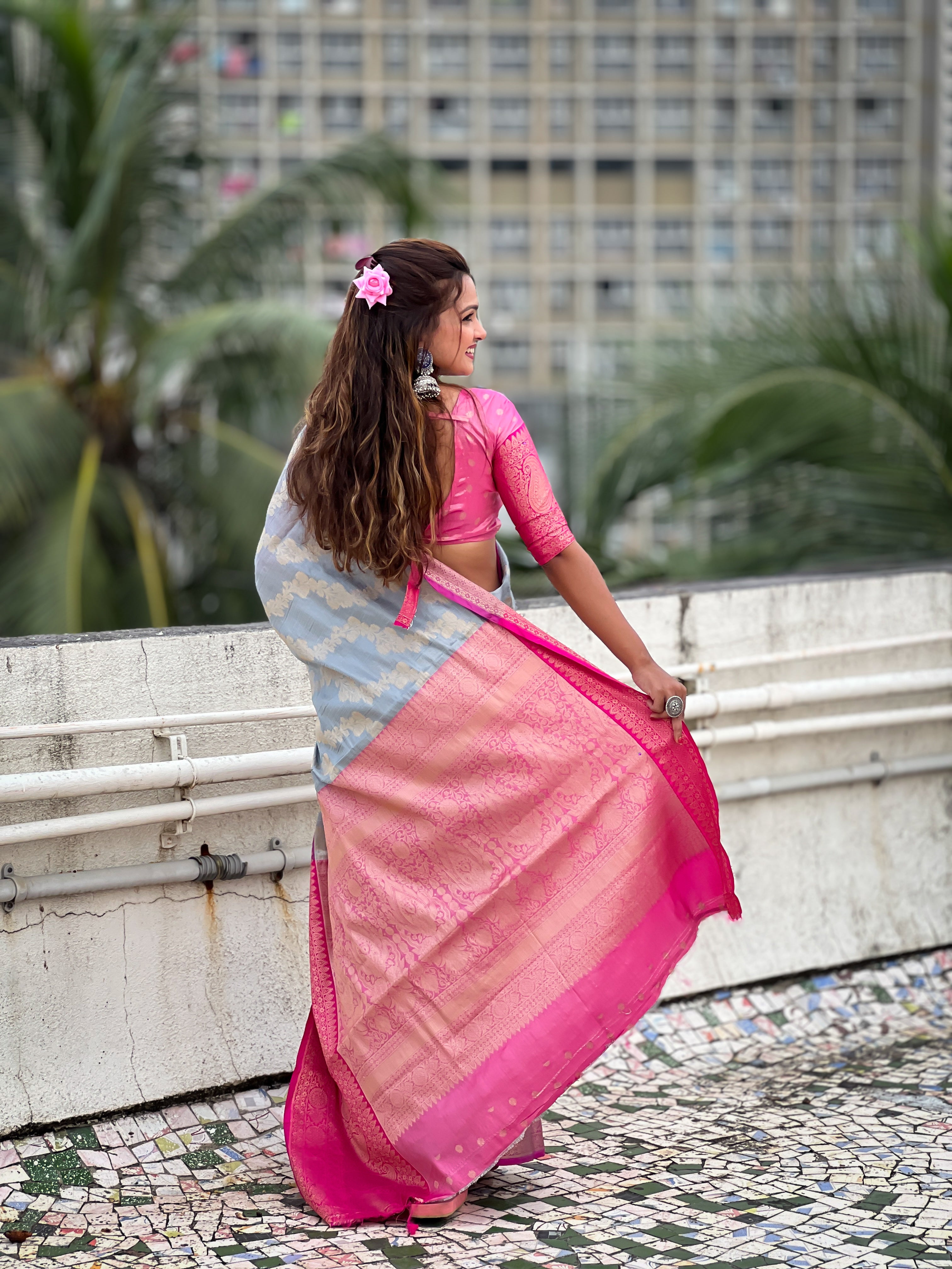 Grey Tissue Silk Saree