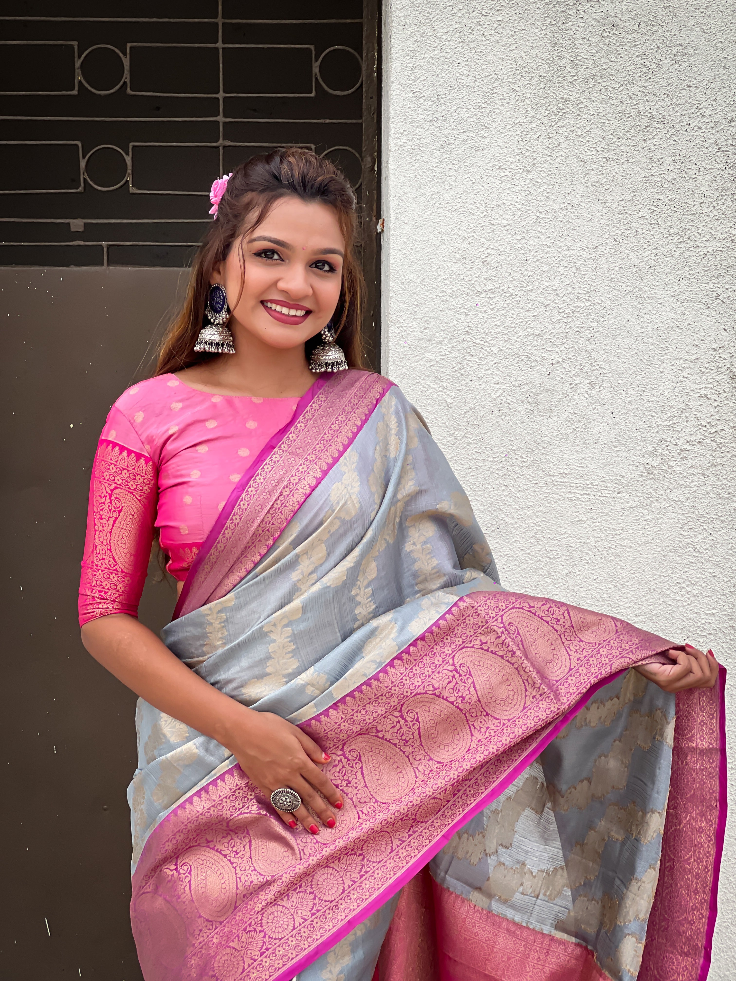 Grey Tissue Silk Saree