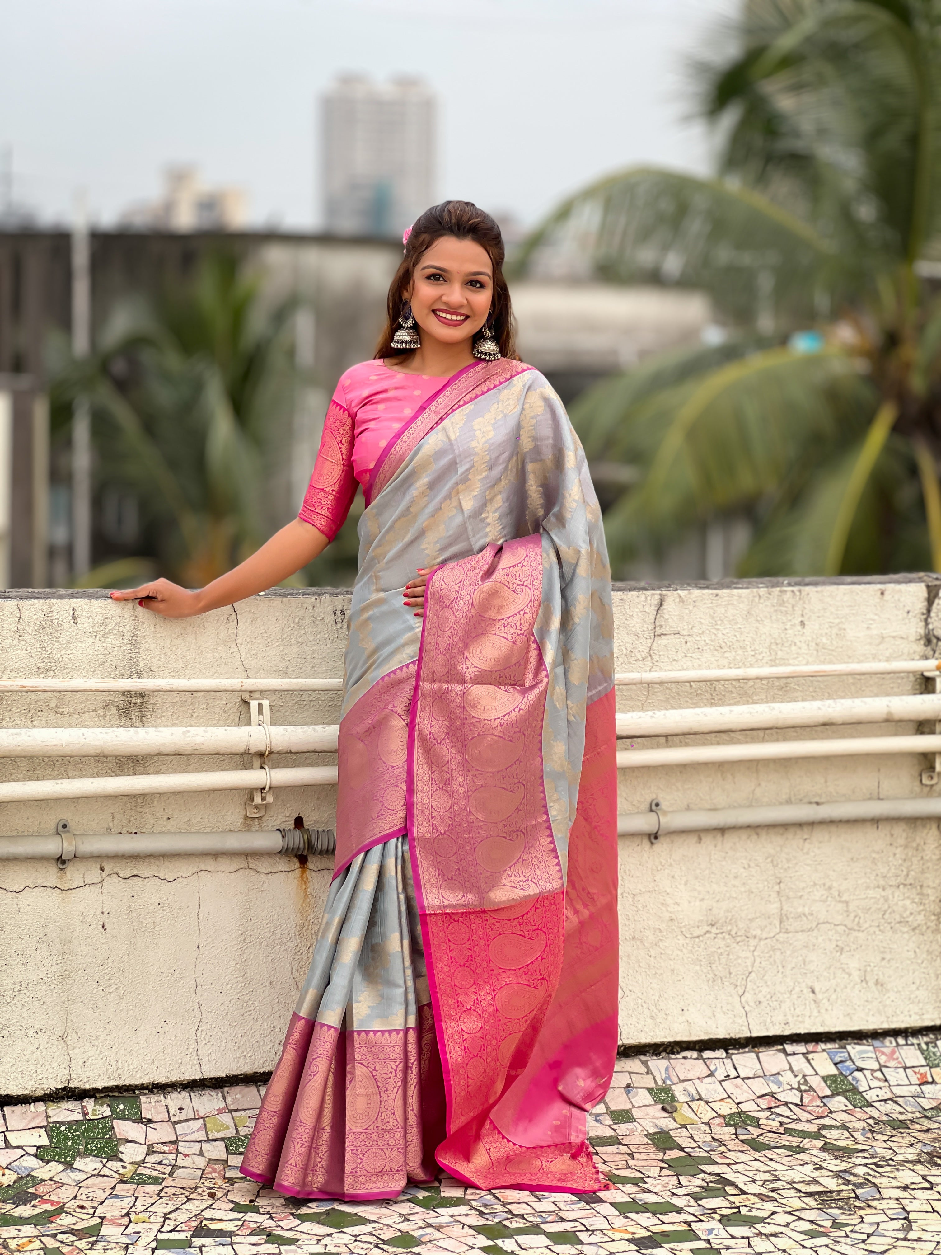 Grey Tissue Silk Saree