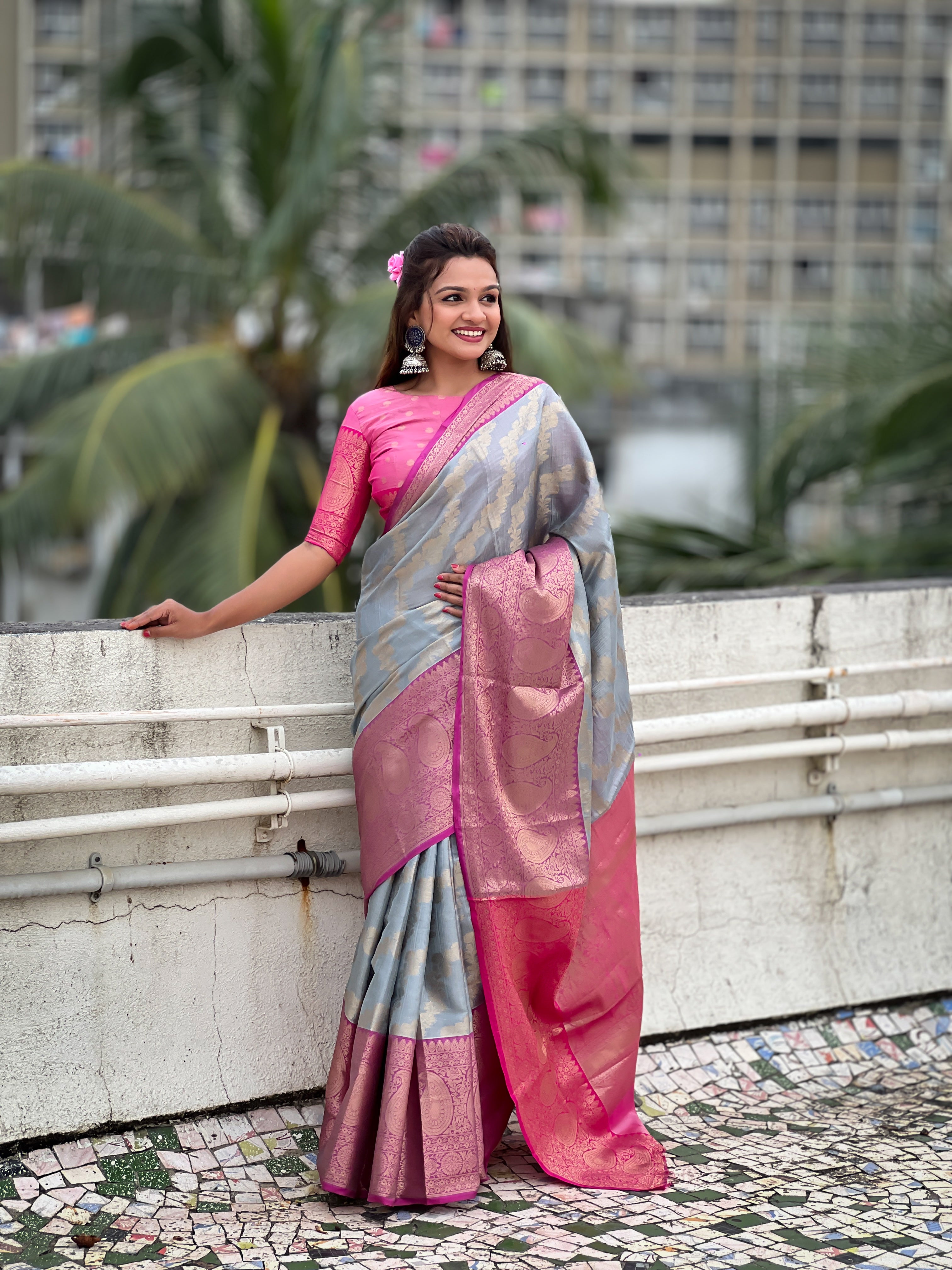 Grey Tissue Silk Saree