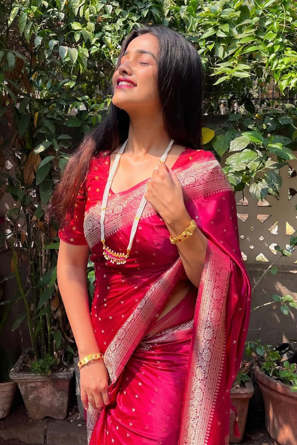 Akshaya In Wine Banarasi Silk Saree