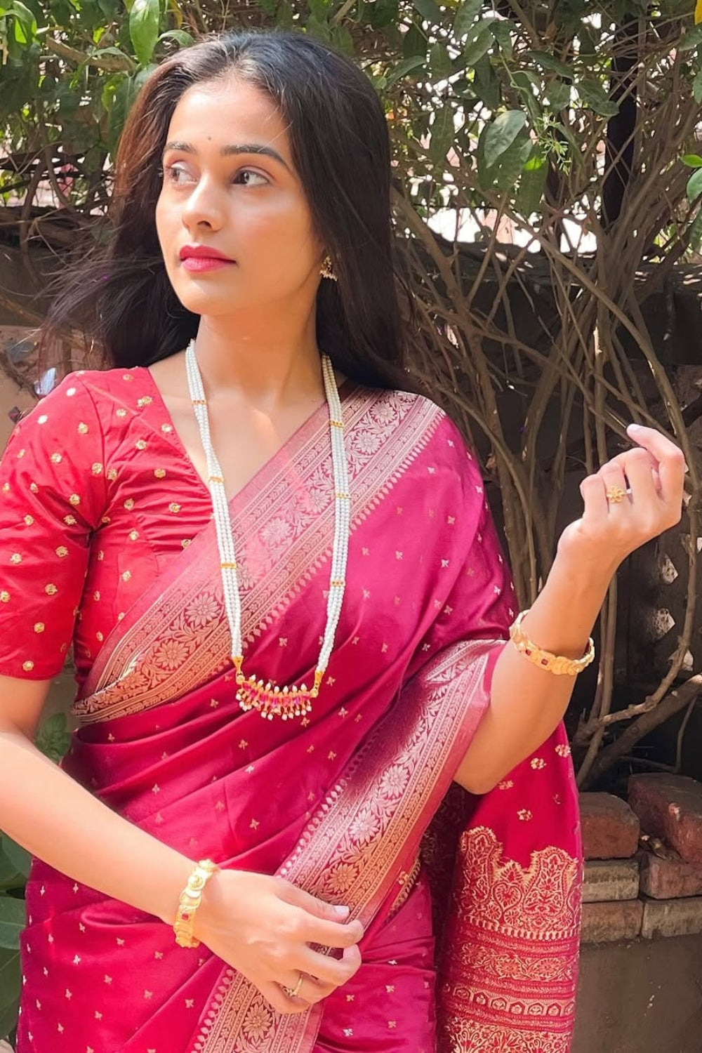 Akshaya In Wine Banarasi Silk Saree