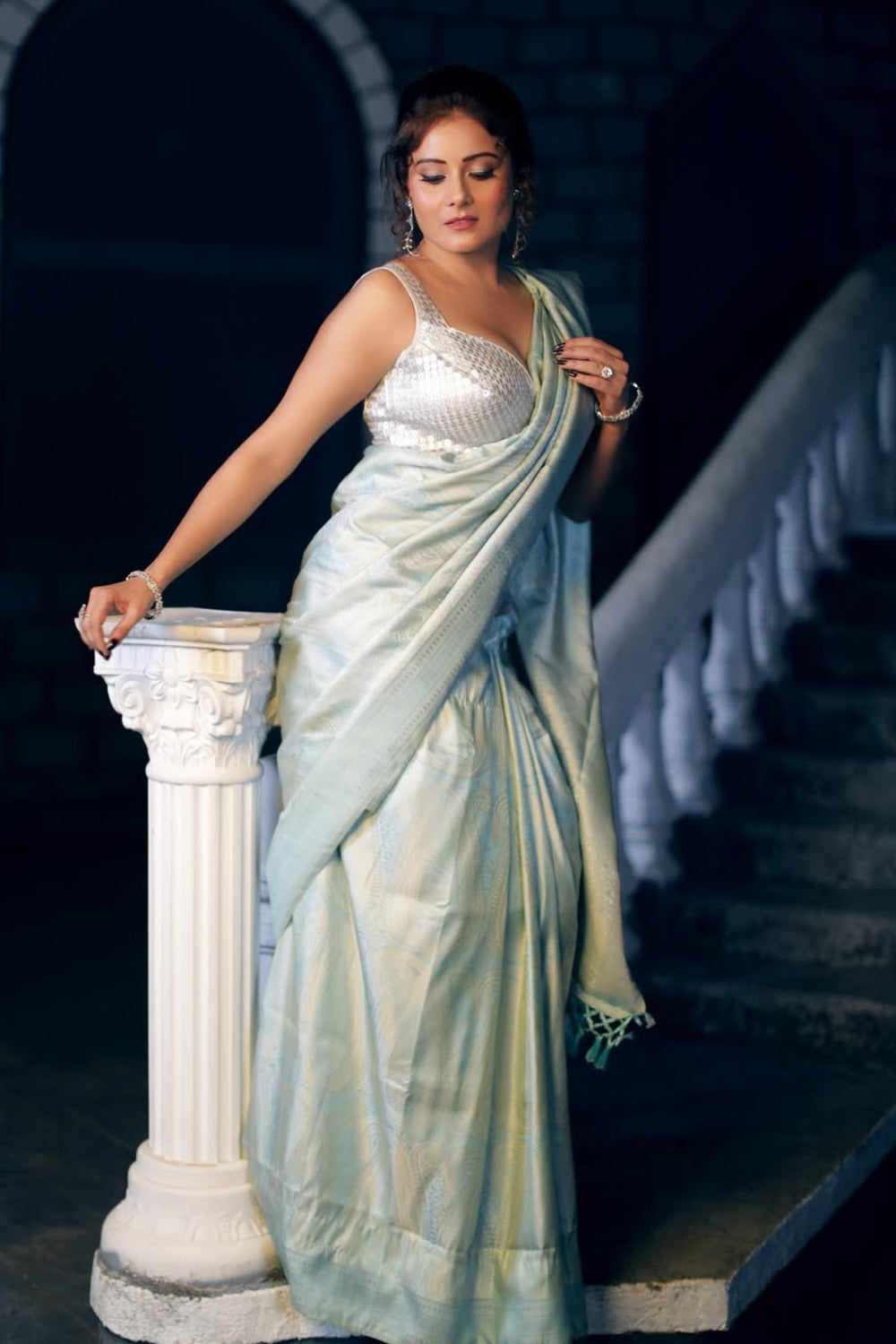 Archanna Guptaa In Teal Blue Satin Silk Saree