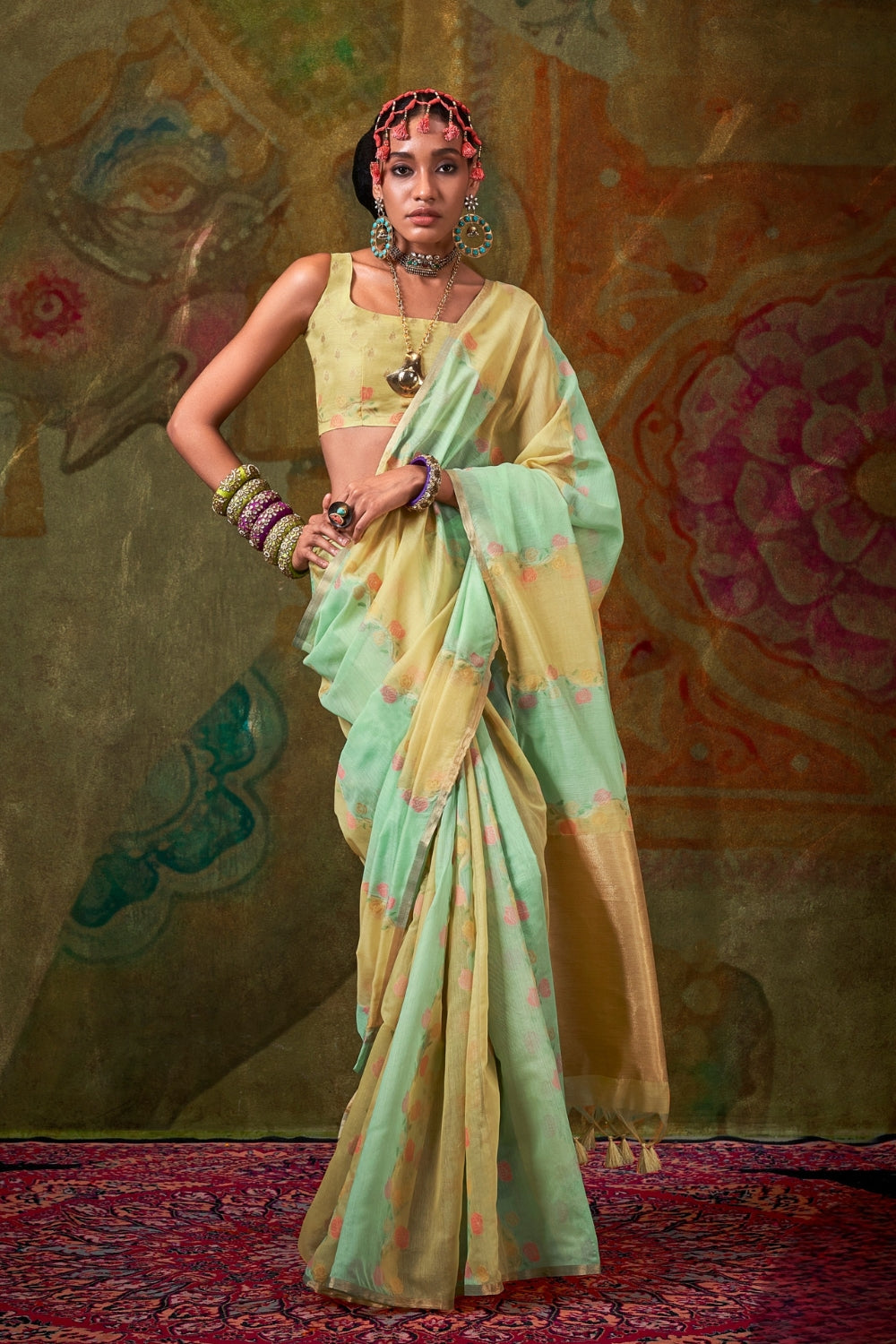 Green Handloom Weaving Saree