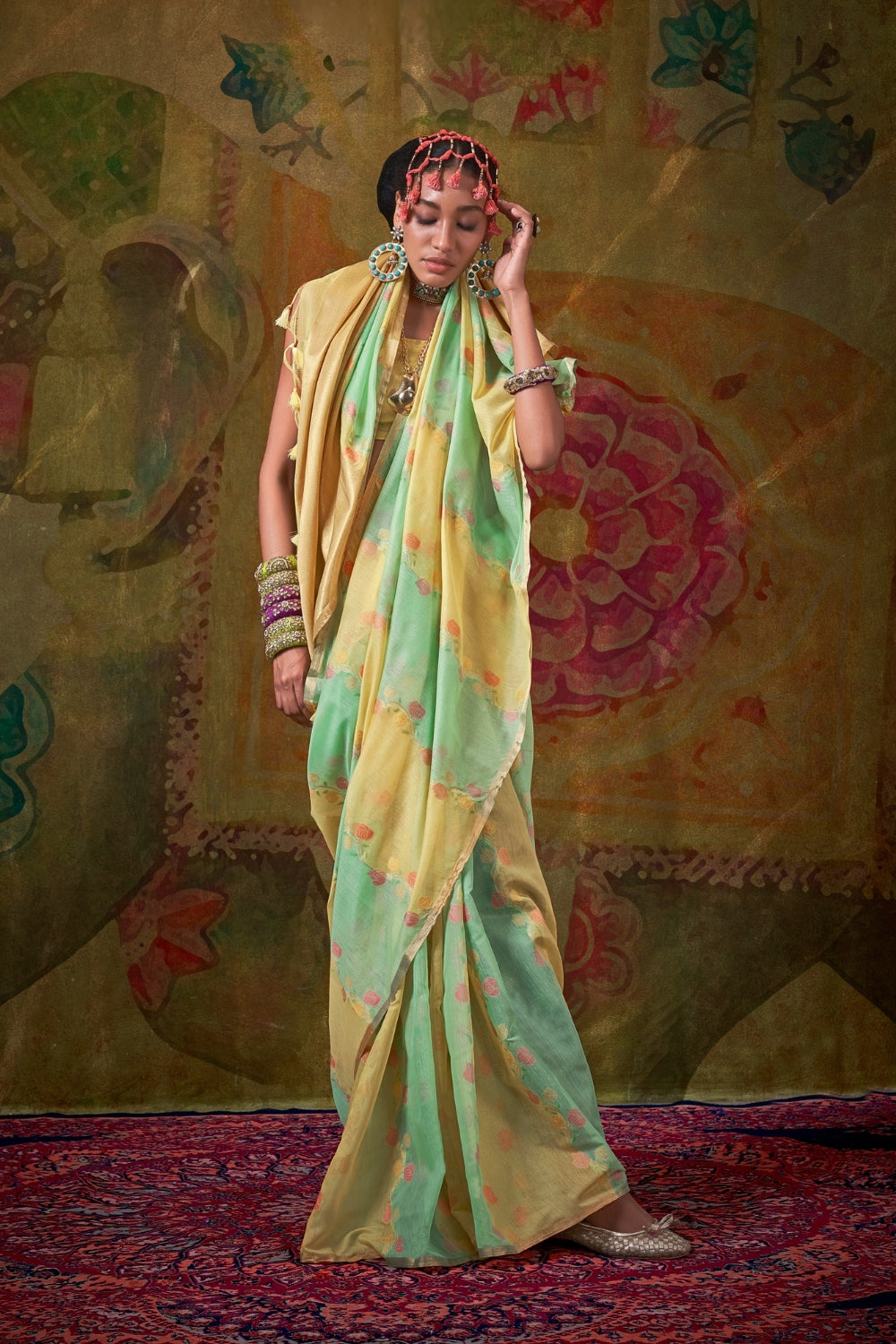 Green Handloom Weaving Saree