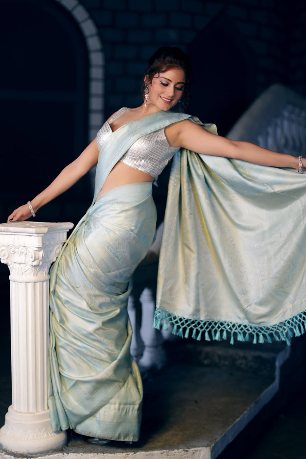 Archanna Guptaa In Teal Blue Satin Silk Saree