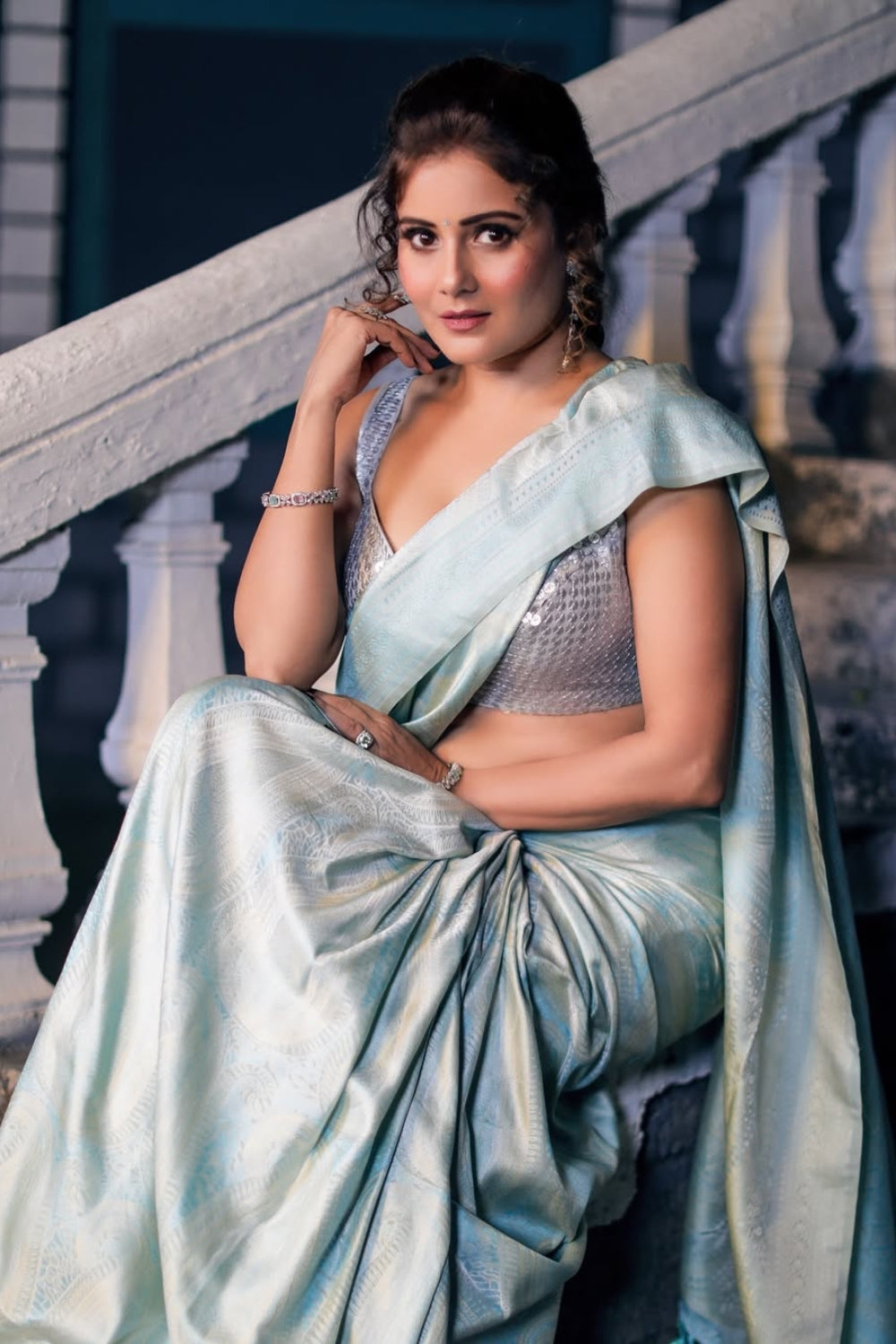 Archanna Guptaa In Teal Blue Satin Silk Saree