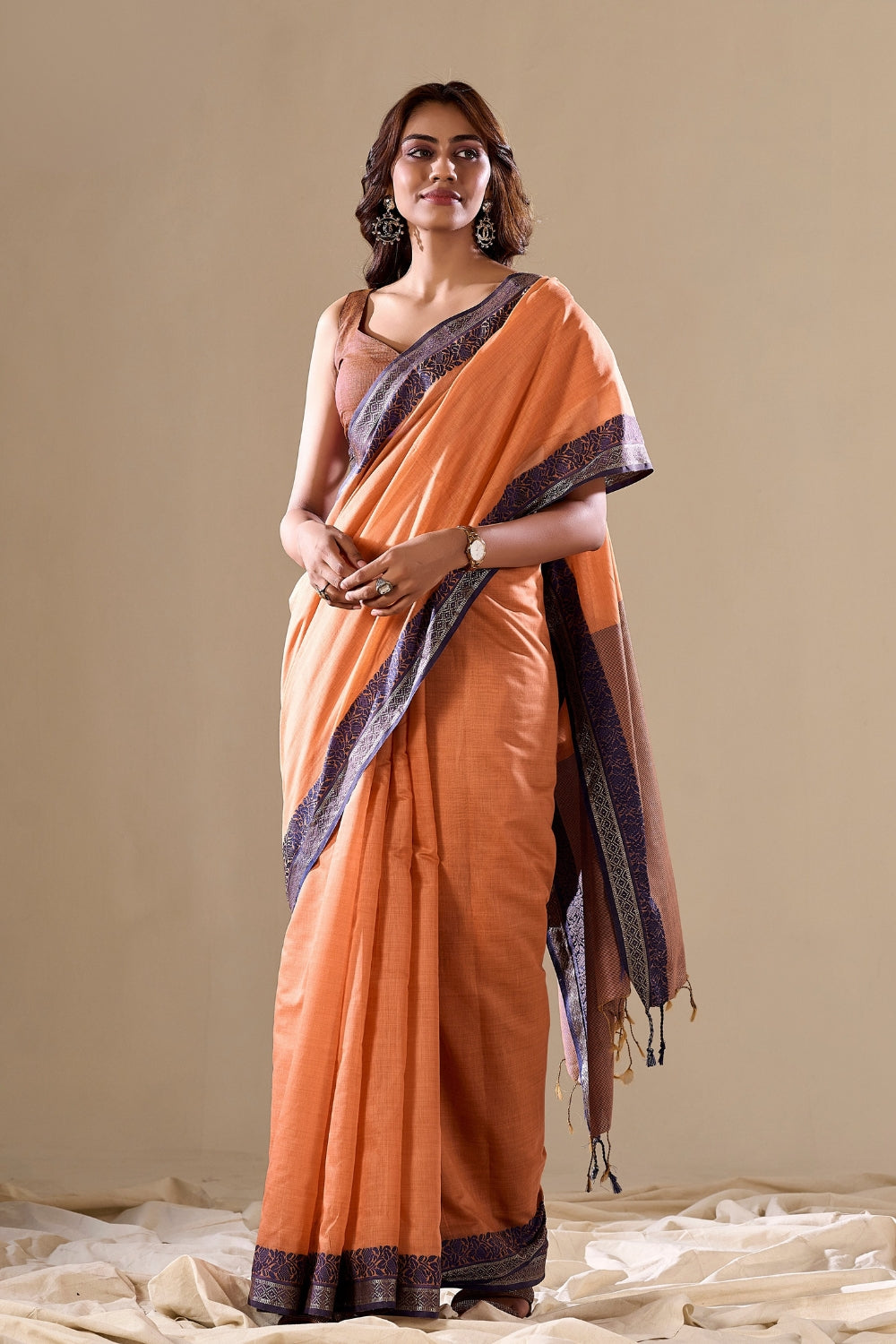 Light Orange Cotton Saree