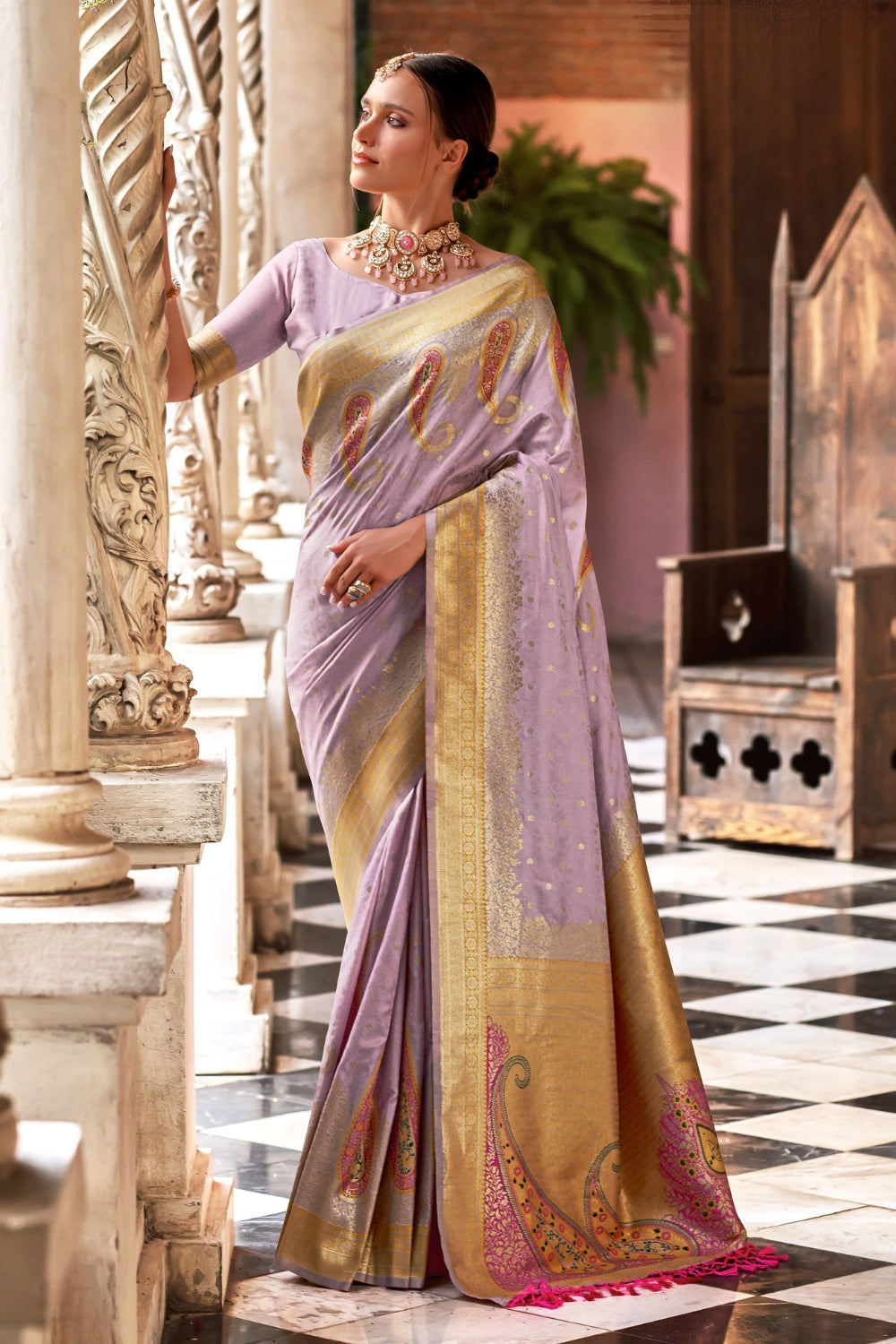 Lavendor Soft Banarasi Silk Saree