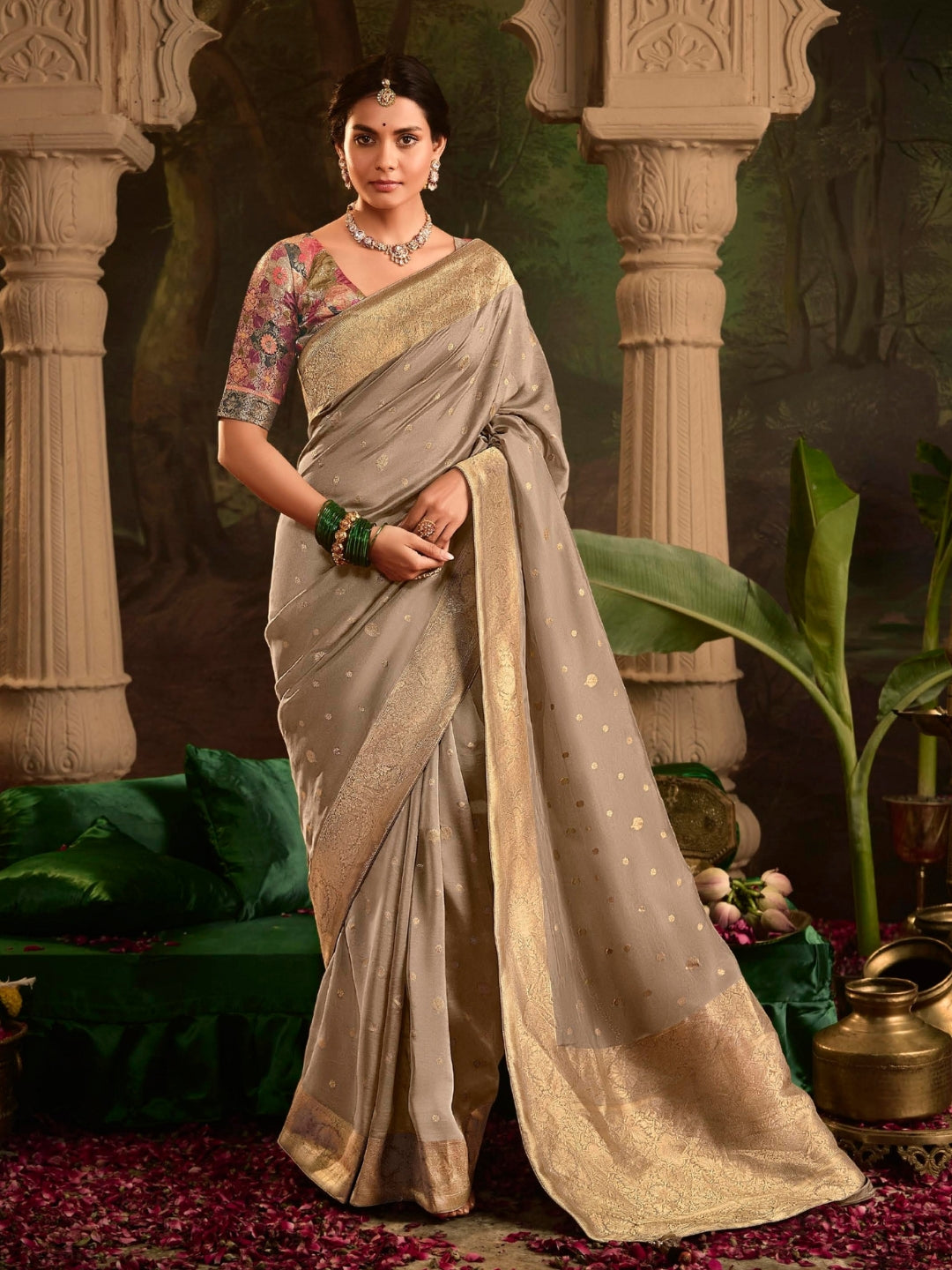 Light Coffee Crepe Dola Banarasi Saree