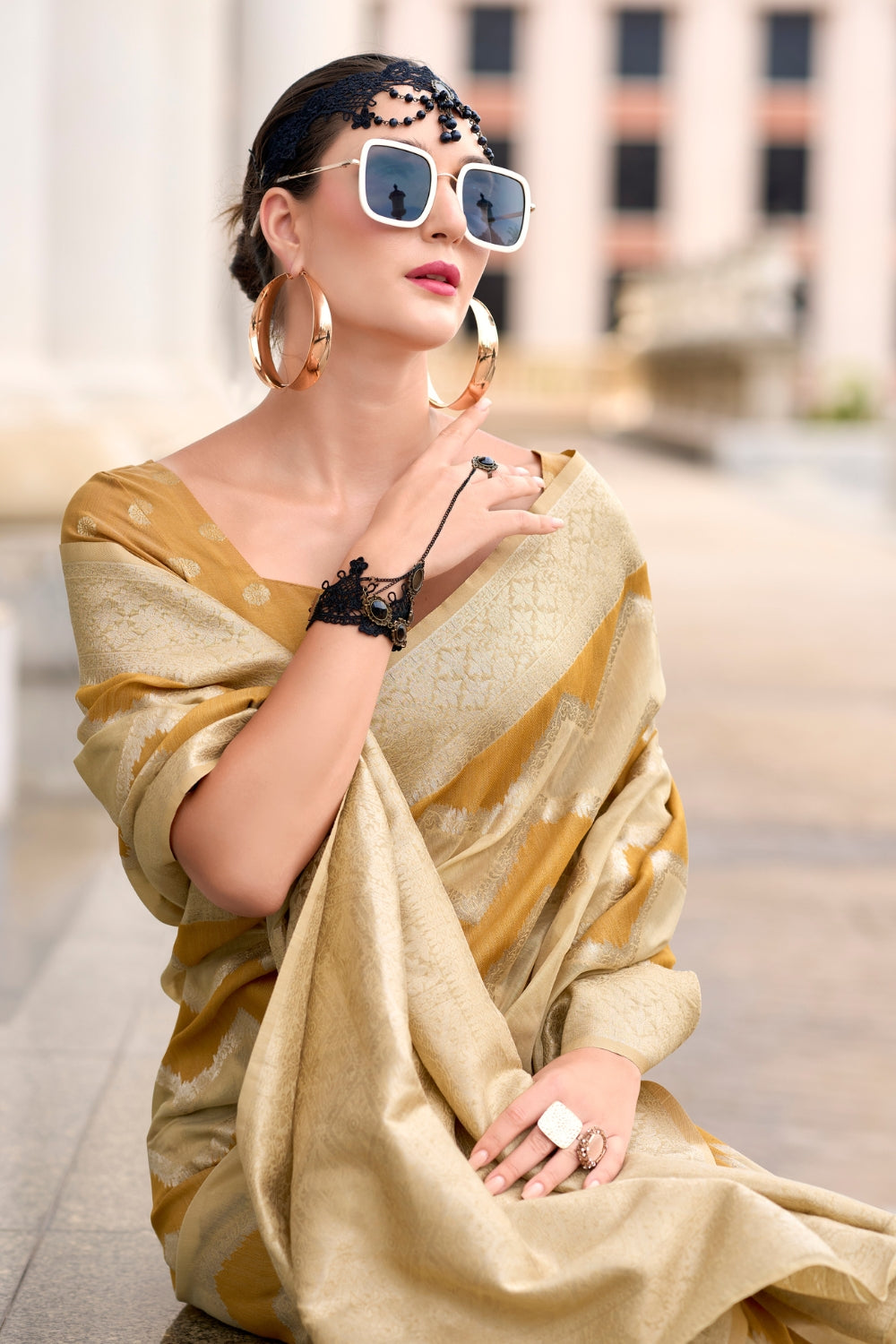 Yellow Cotton Linen Silk Sarees