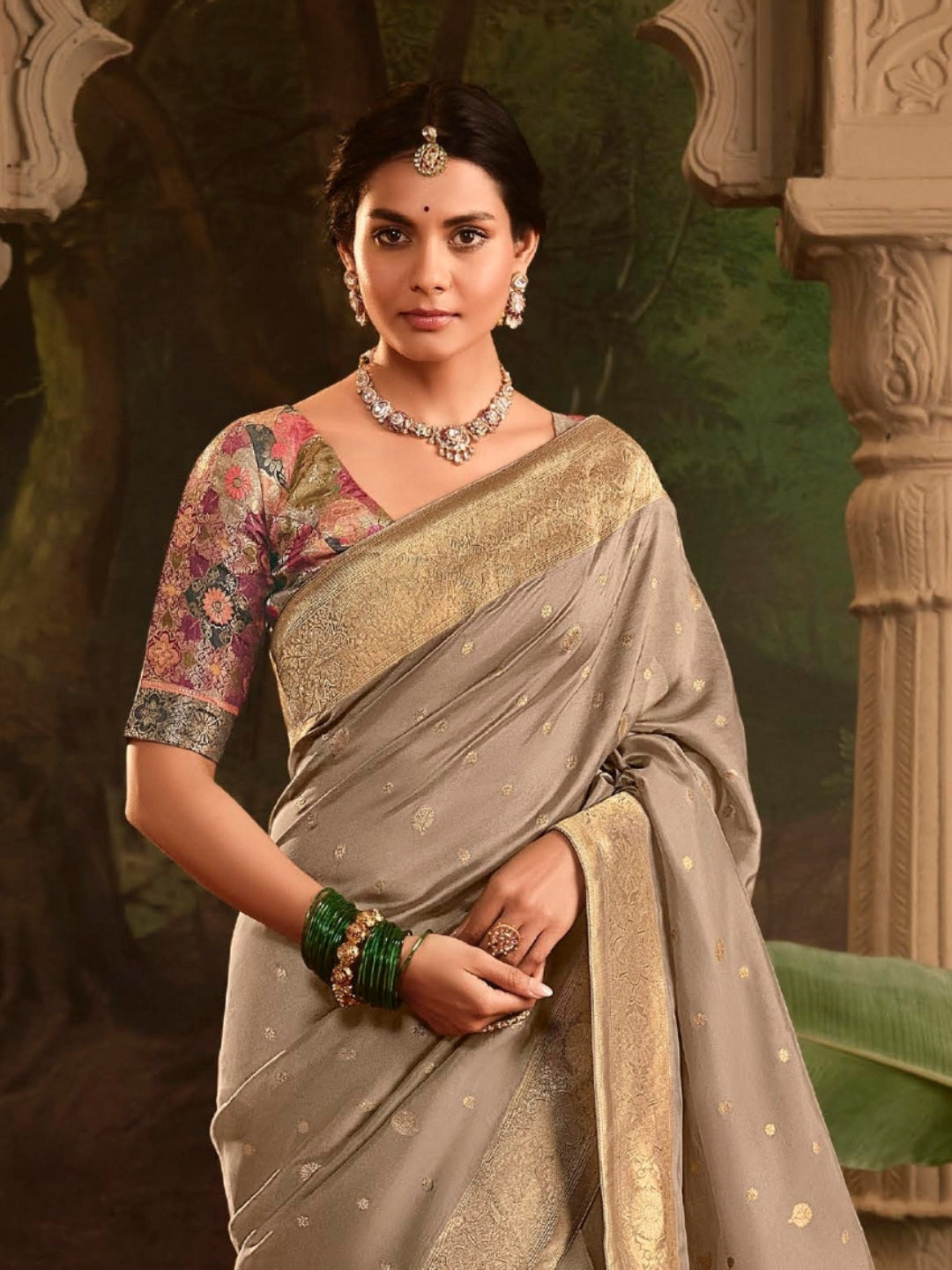 Light Coffee Crepe Dola Banarasi Saree