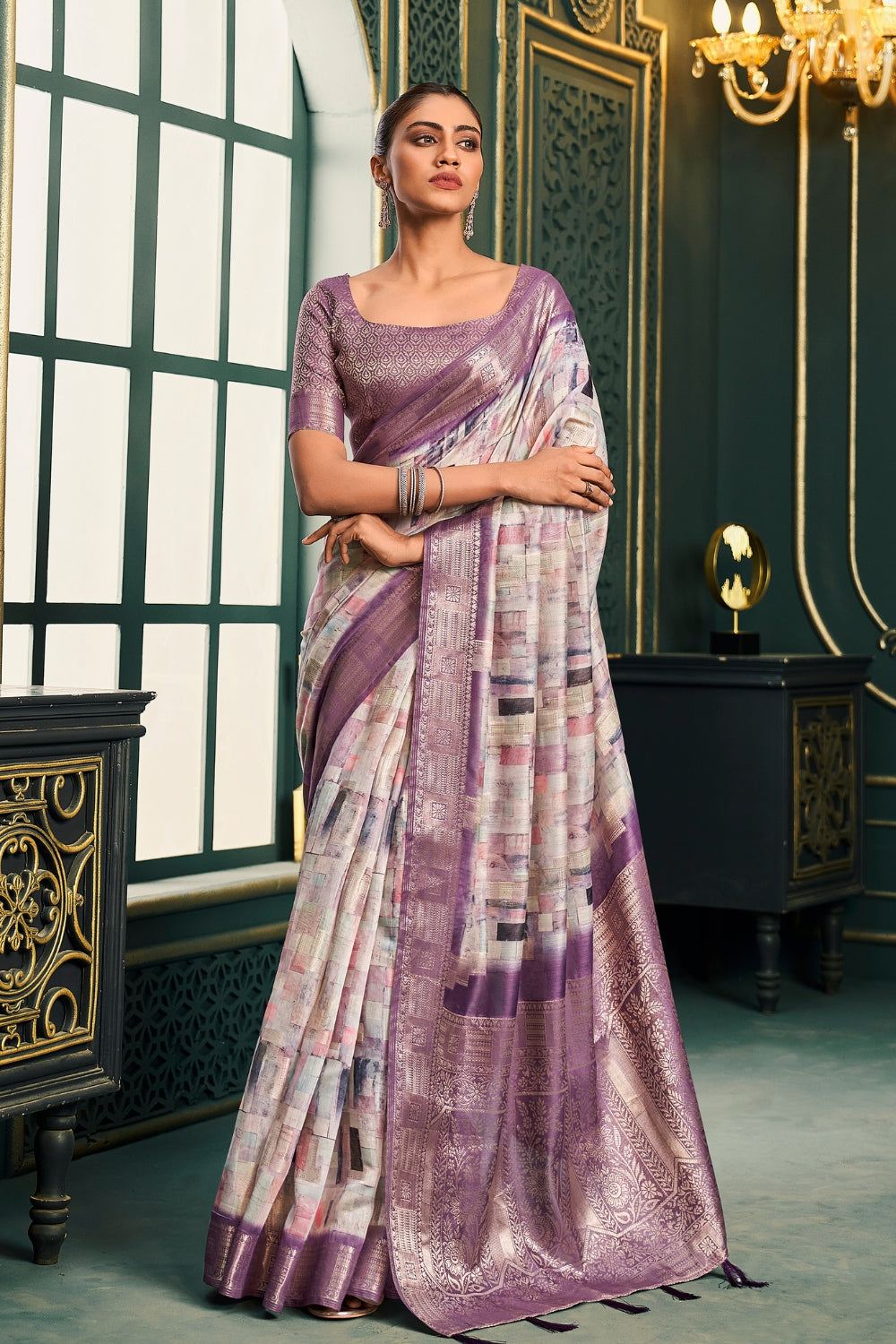 White Purple Modal Cotton Saree