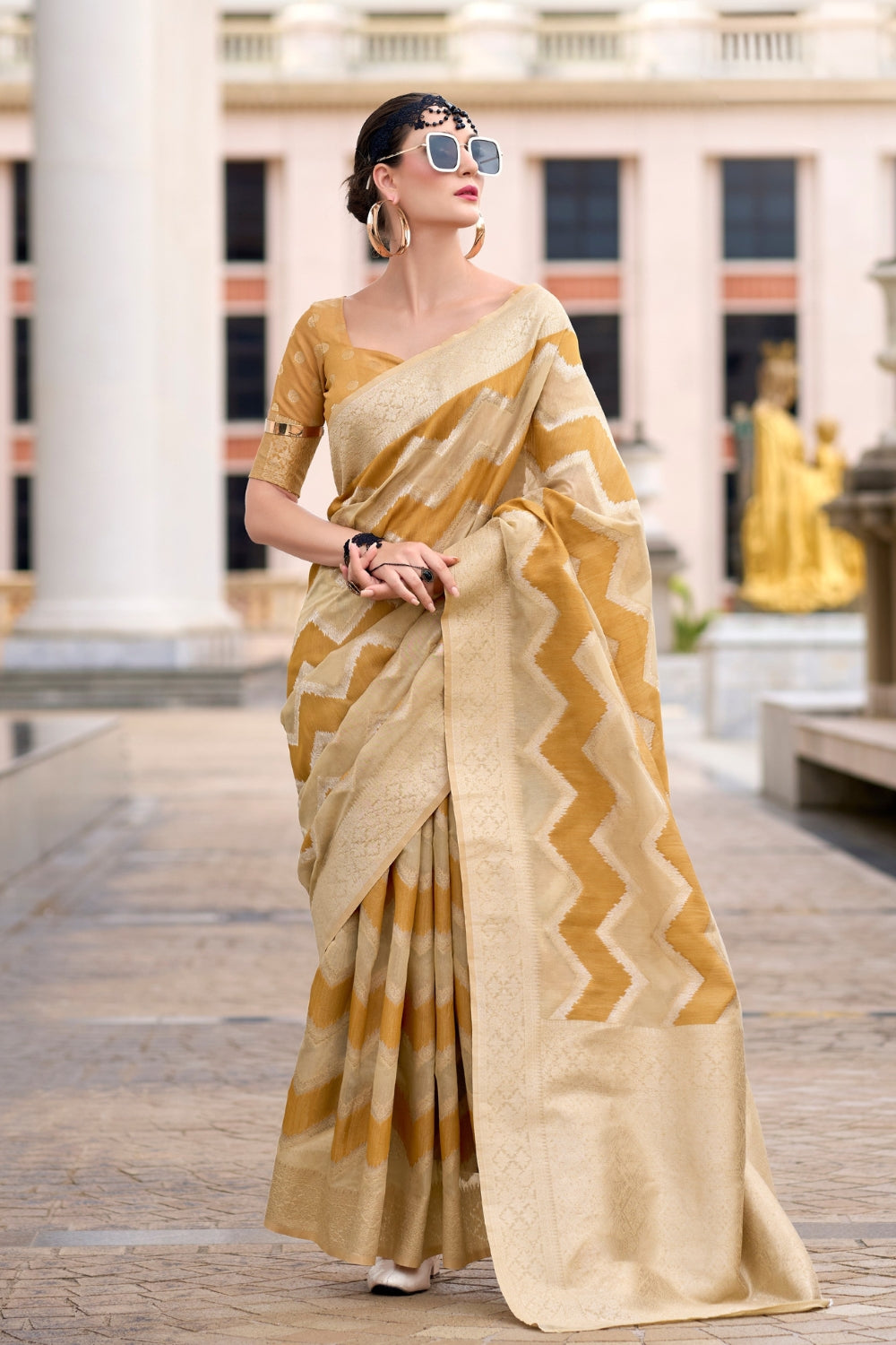 Yellow Cotton Linen Silk Sarees