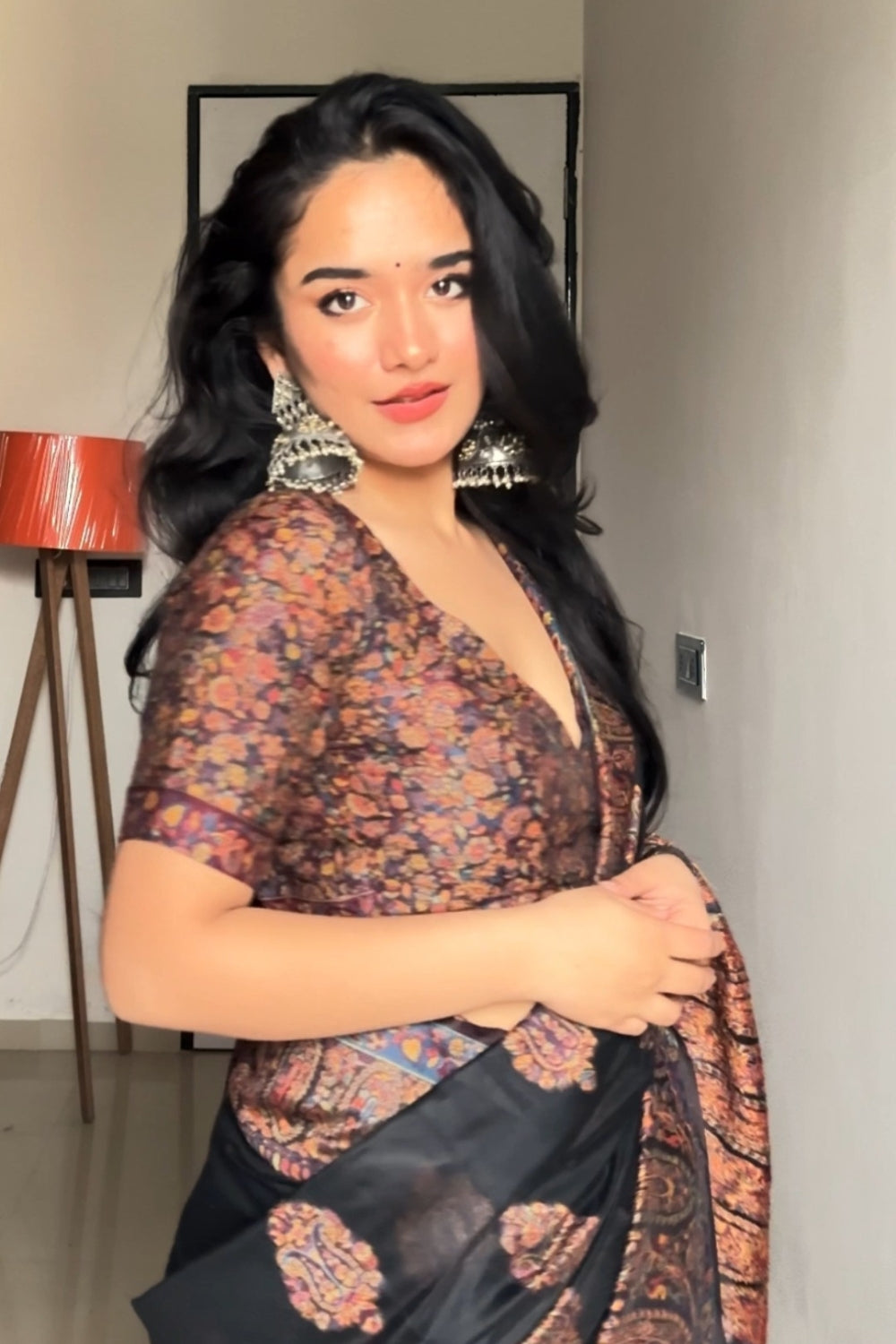 Khushi Malhotra in Black Kashmiri Silk Saree With Blouse Piece