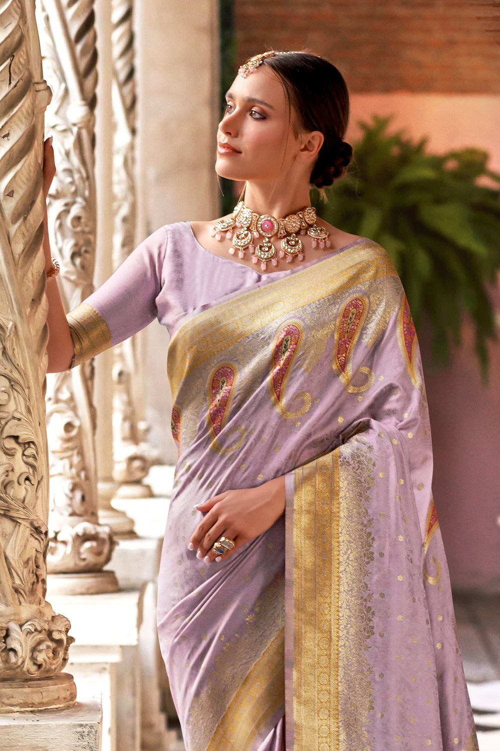 Lavendor Soft Banarasi Silk Saree