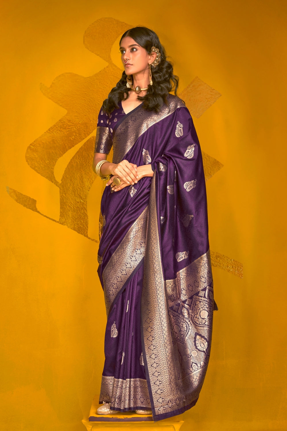 Purple Handloom Weaving Silk Saree