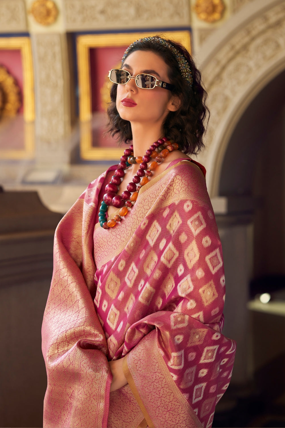 Maroon Tissue Silk Saree