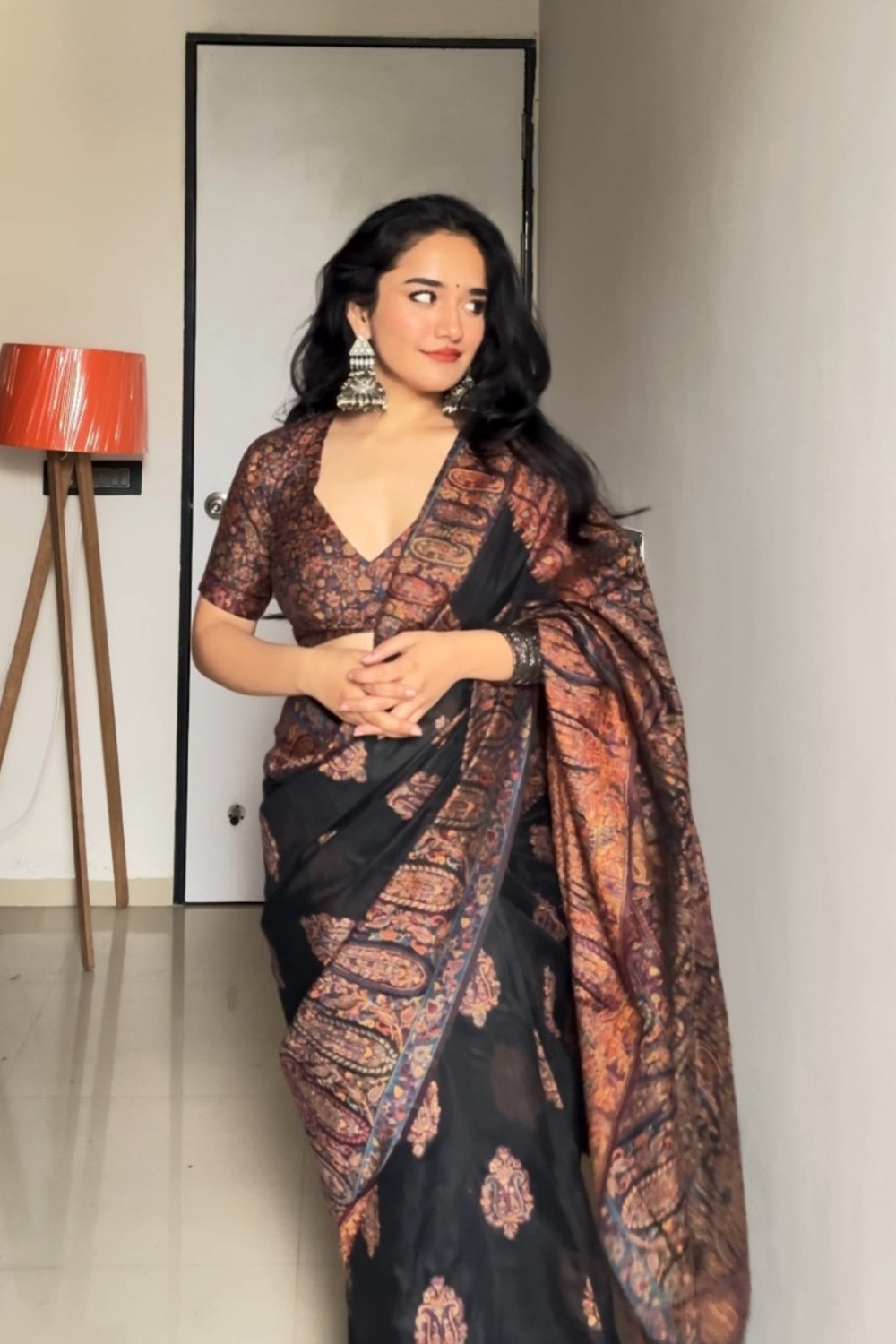 Khushi Malhotra in Black Kashmiri Silk Saree With Blouse Piece