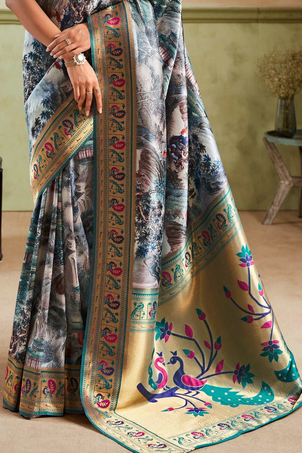 Multicolour Paithani Silk Saree