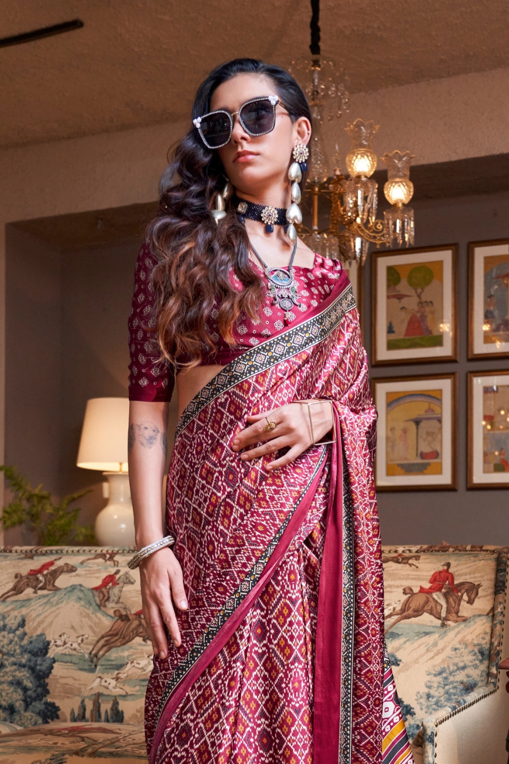 PINK SATIN CREPE SAREE