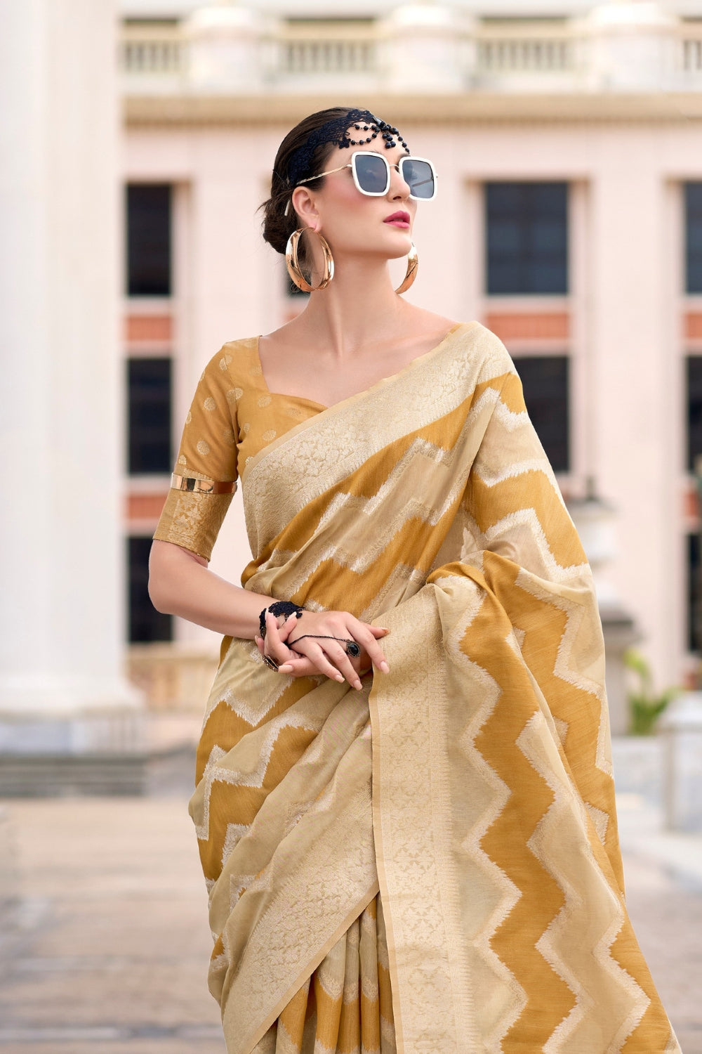 Yellow Cotton Linen Silk Sarees