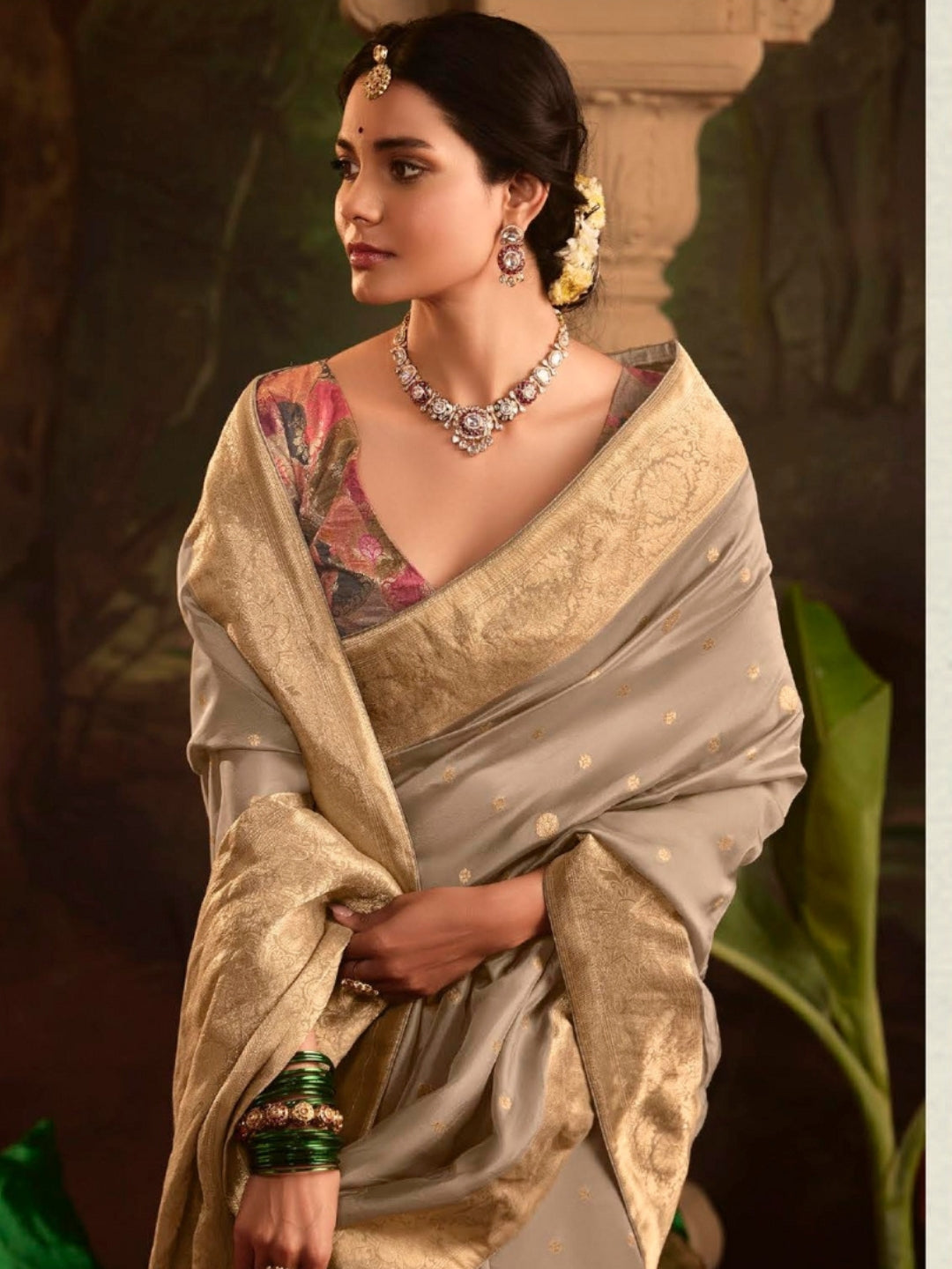 Light Coffee Crepe Dola Banarasi Saree