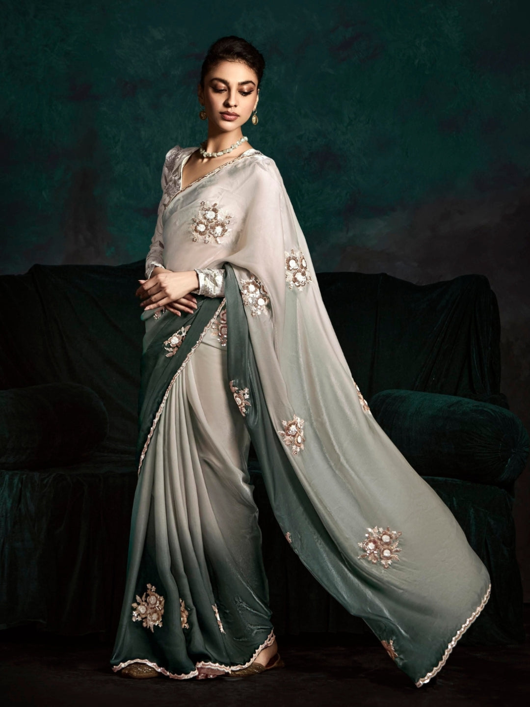 White and Black Designer Ozganza Saree