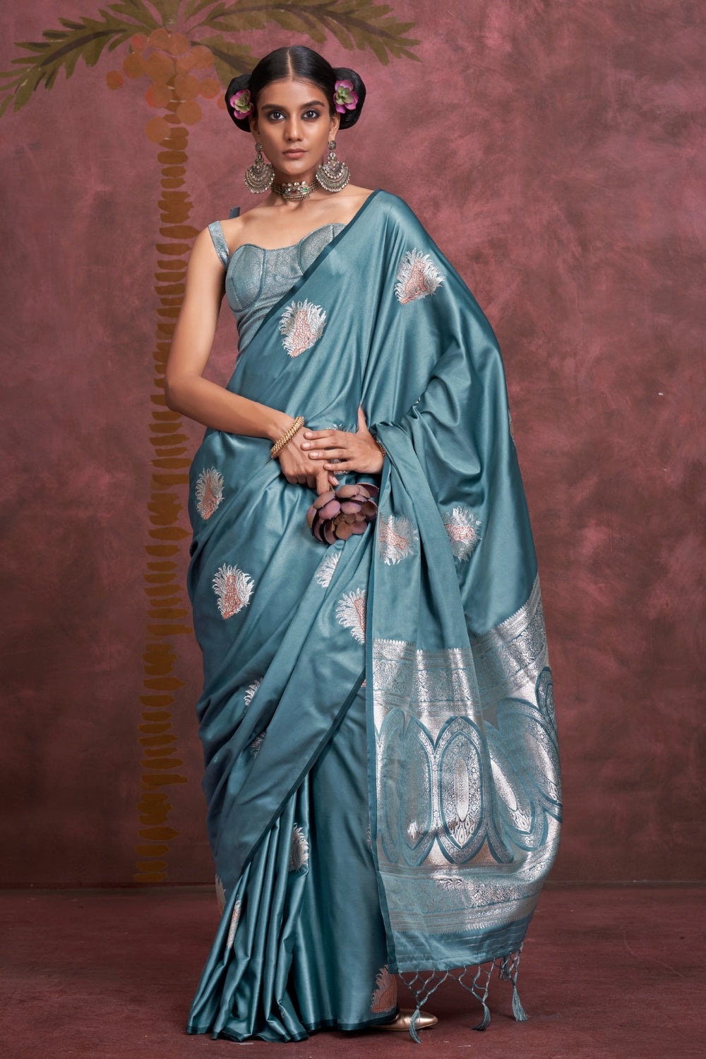 Blue PURE SATIN Saree