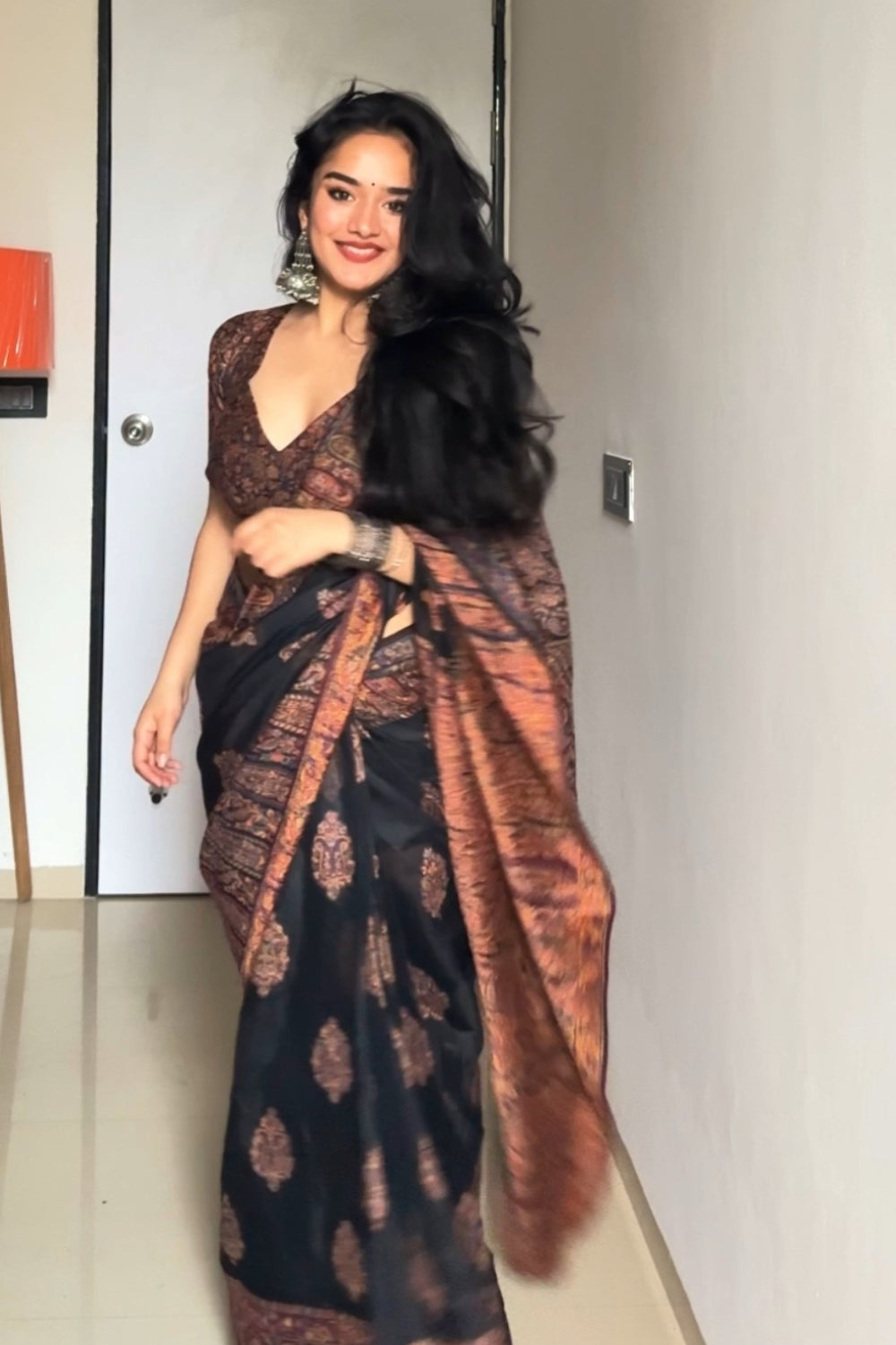 Khushi Malhotra in Black Kashmiri Silk Saree With Blouse Piece