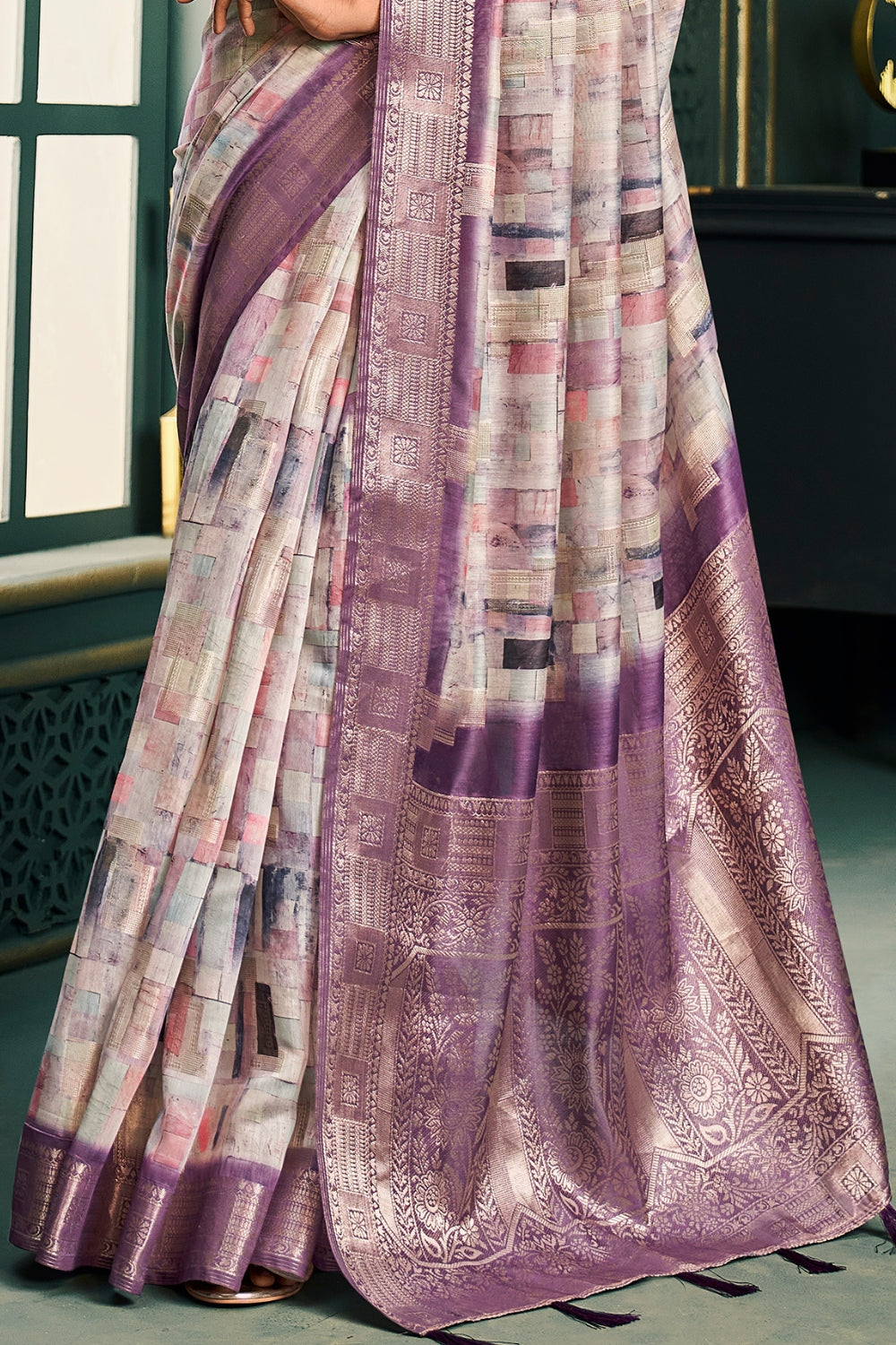 White Purple Modal Cotton Saree